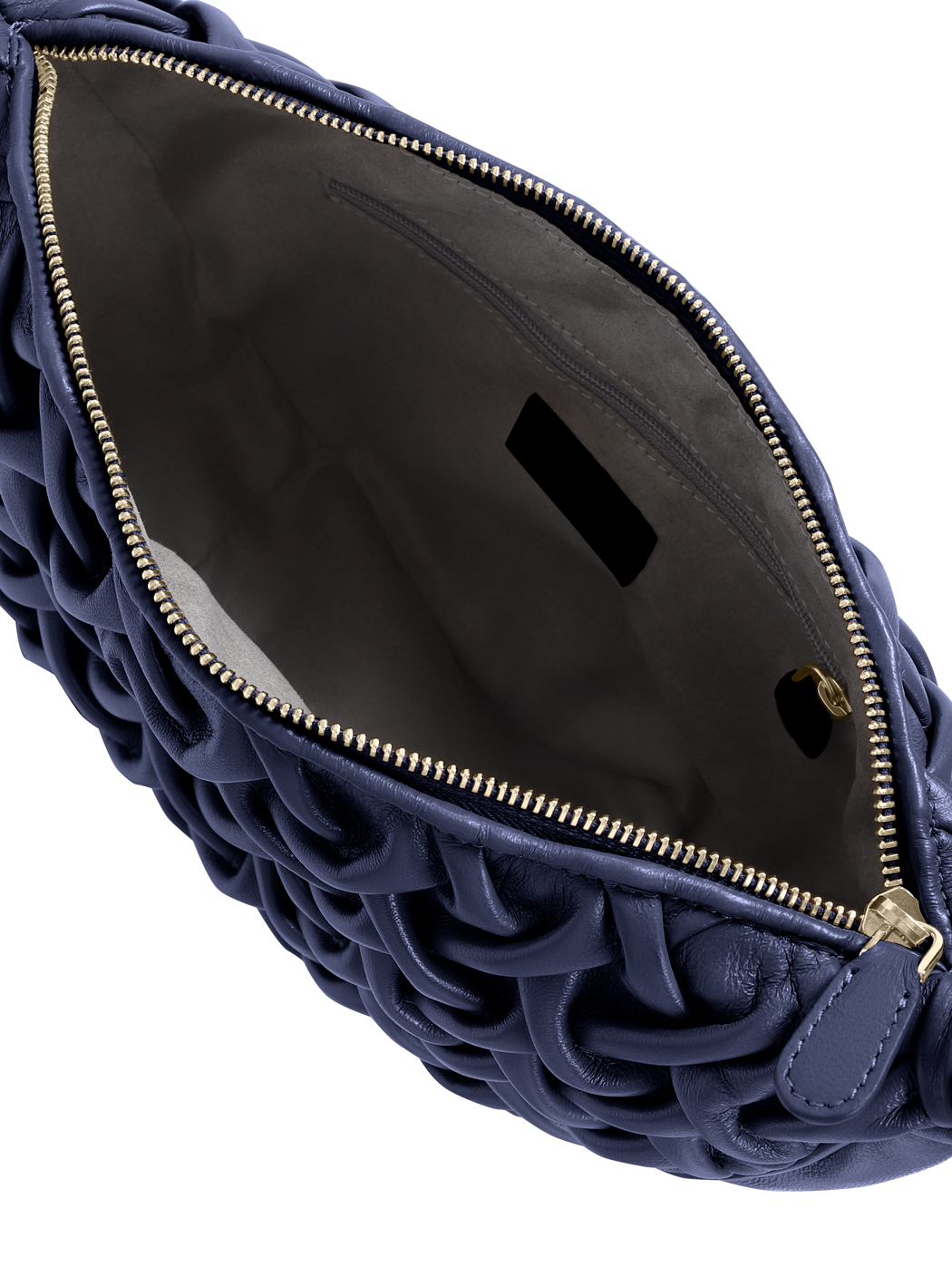 Midi Crescent Stitched Leather Crossbody Navy Blue