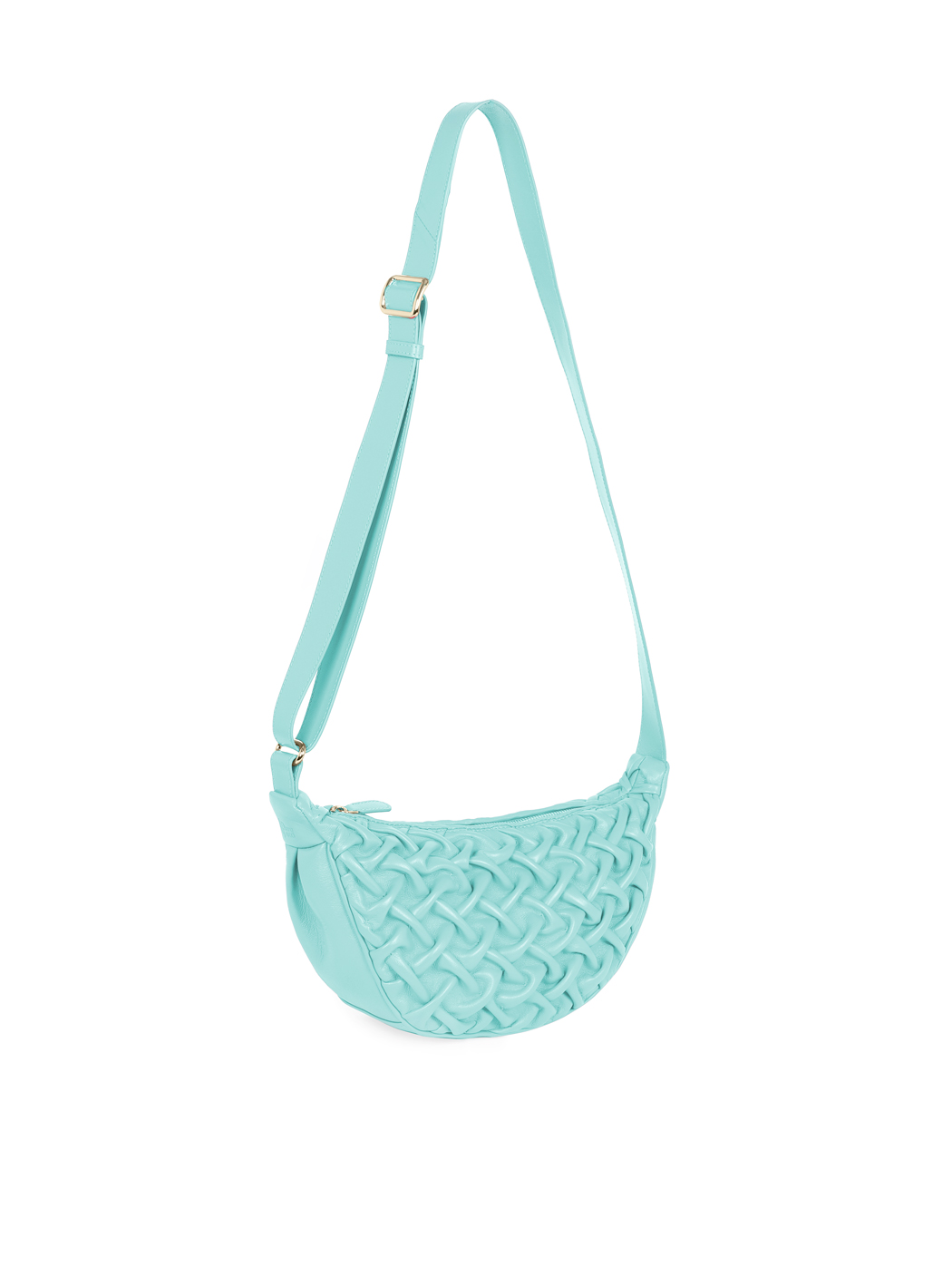 Midi Crescent Stitched Leather Crossbody Sea Green
