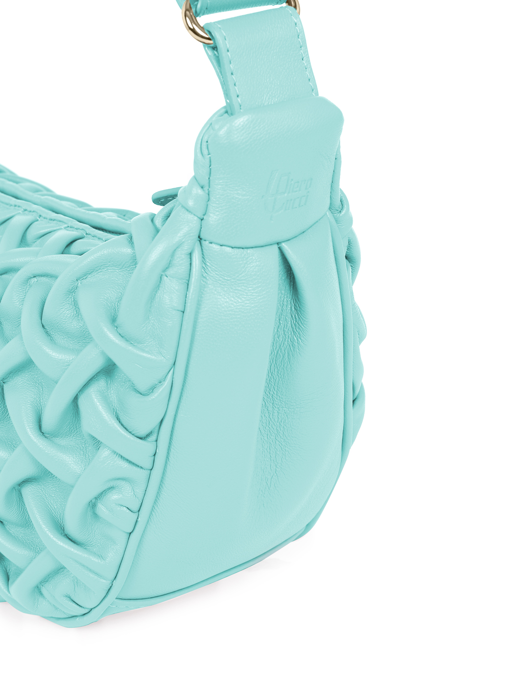 Midi Crescent Stitched Leather Crossbody Sea Green