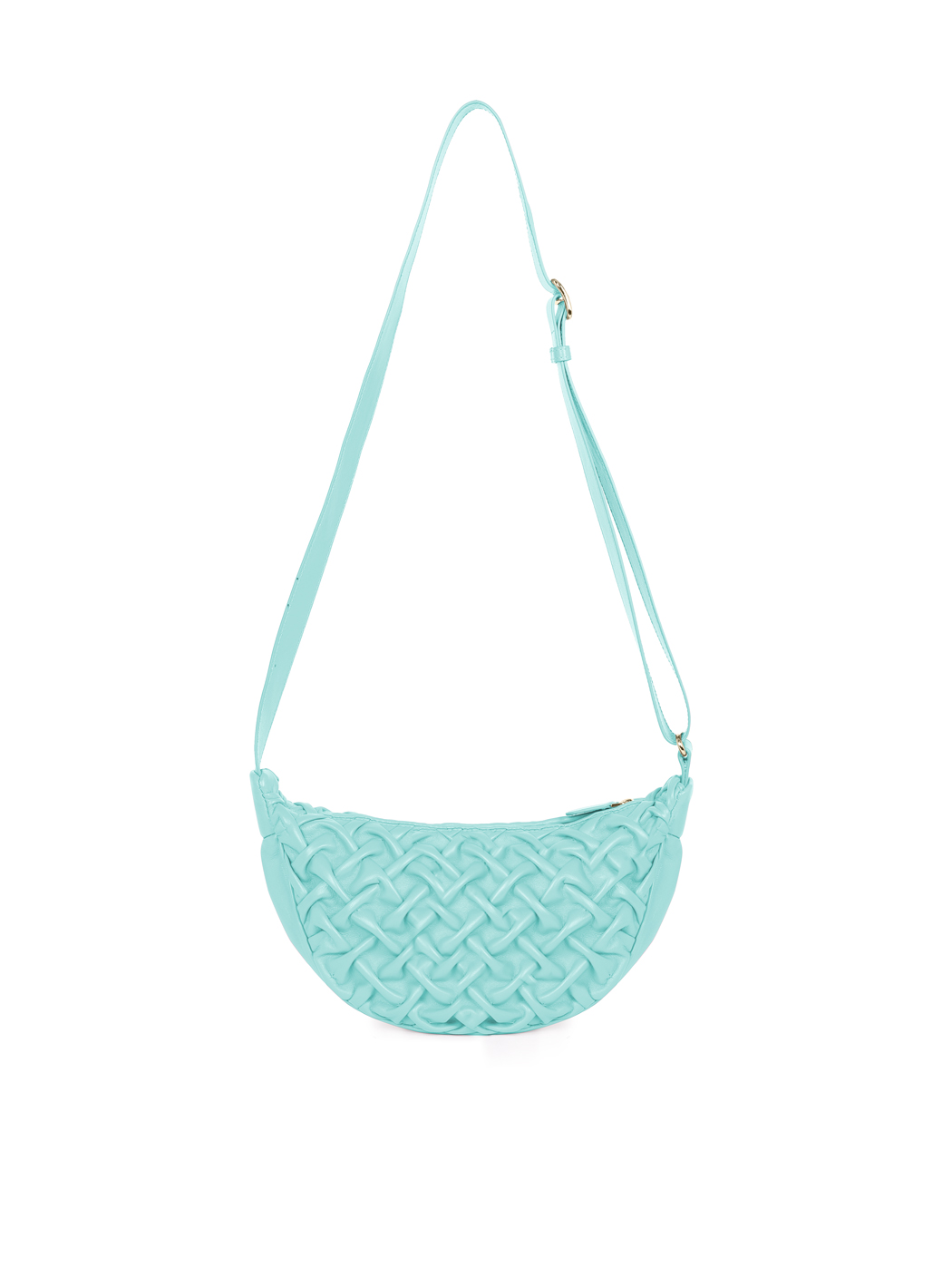 Midi Crescent Stitched Leather Crossbody Sea Green