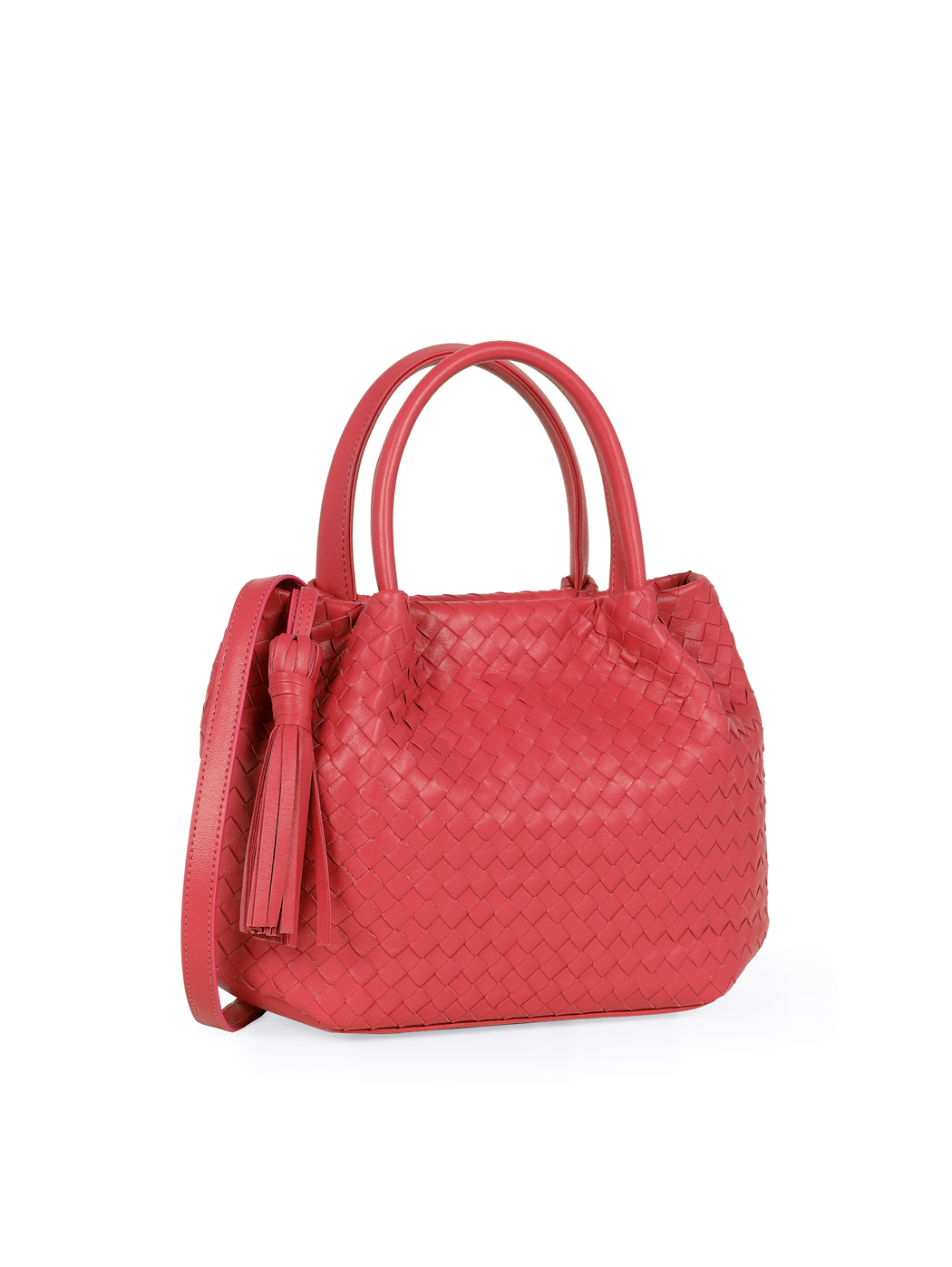 Borsa a mano intrecciata in pelle Rossa