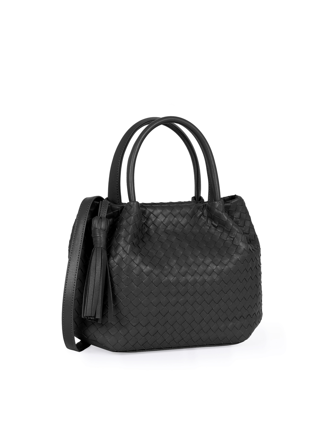 Borsa a mano intrecciata in pelle Nero