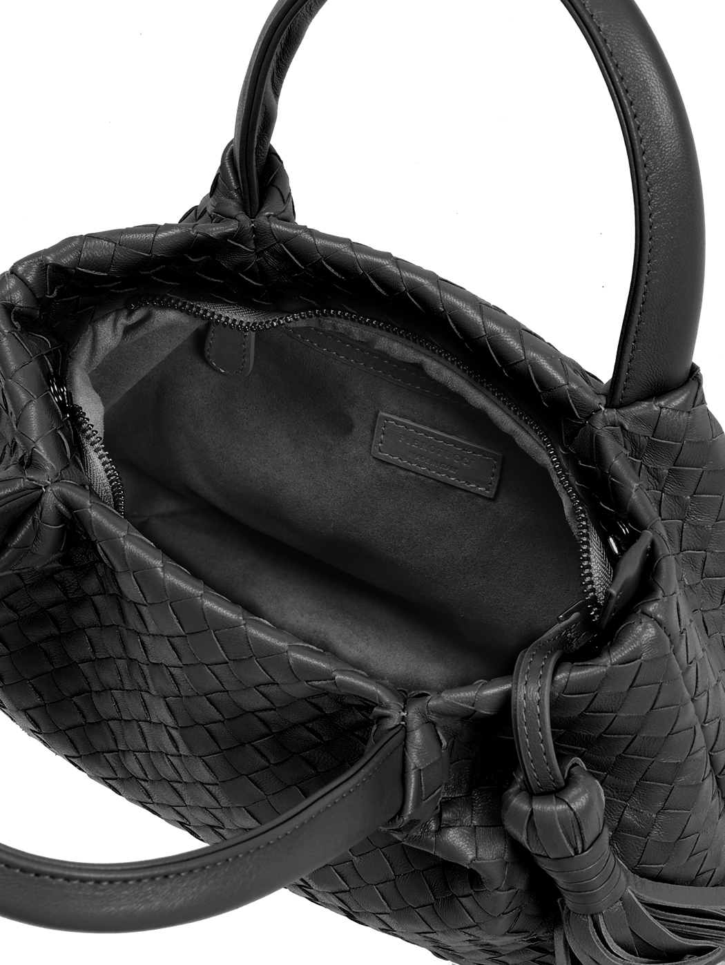 Borsa a mano intrecciata in pelle Nero