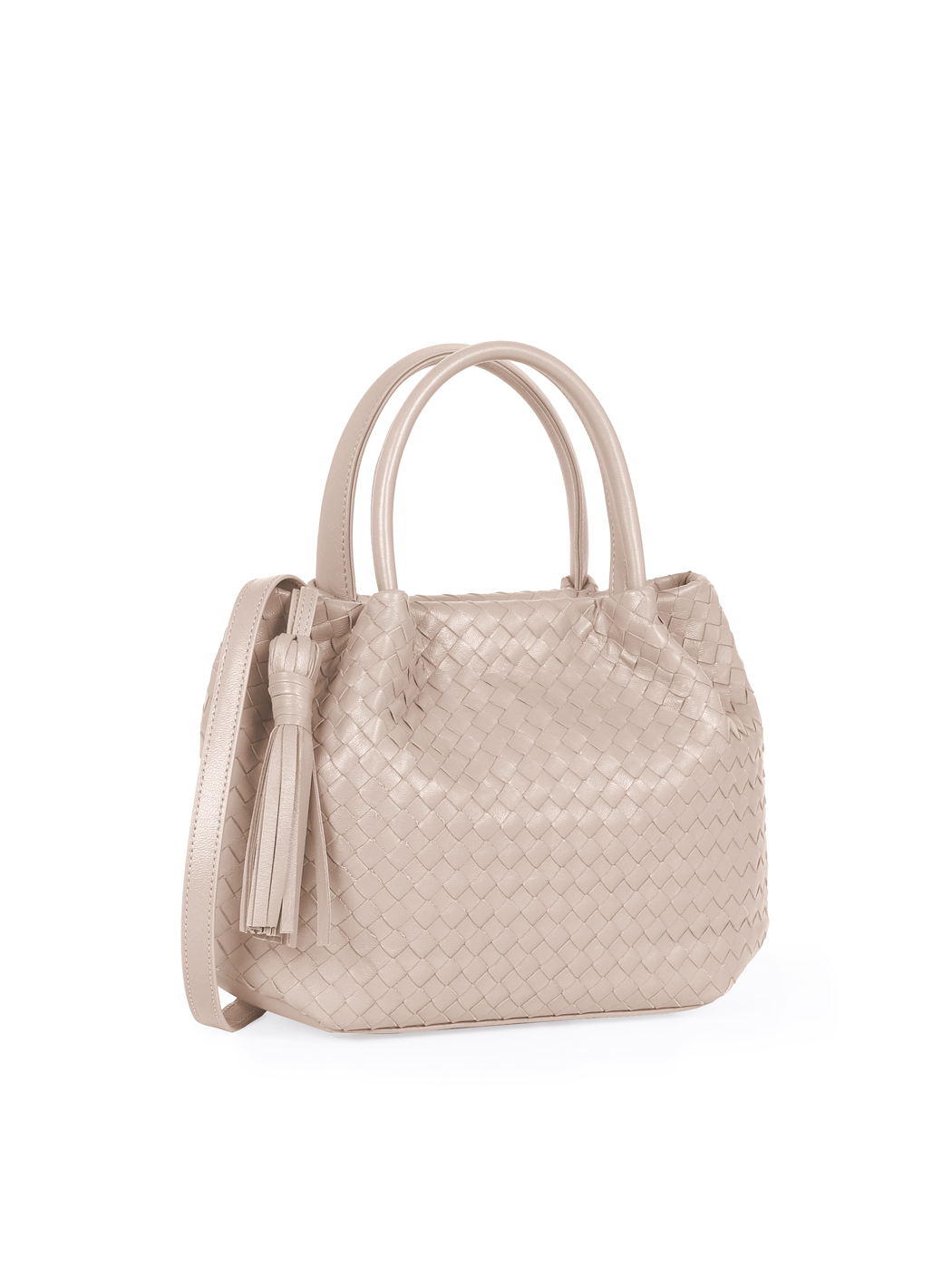 Small Top Handle Intrecciato Weave Bag Beige