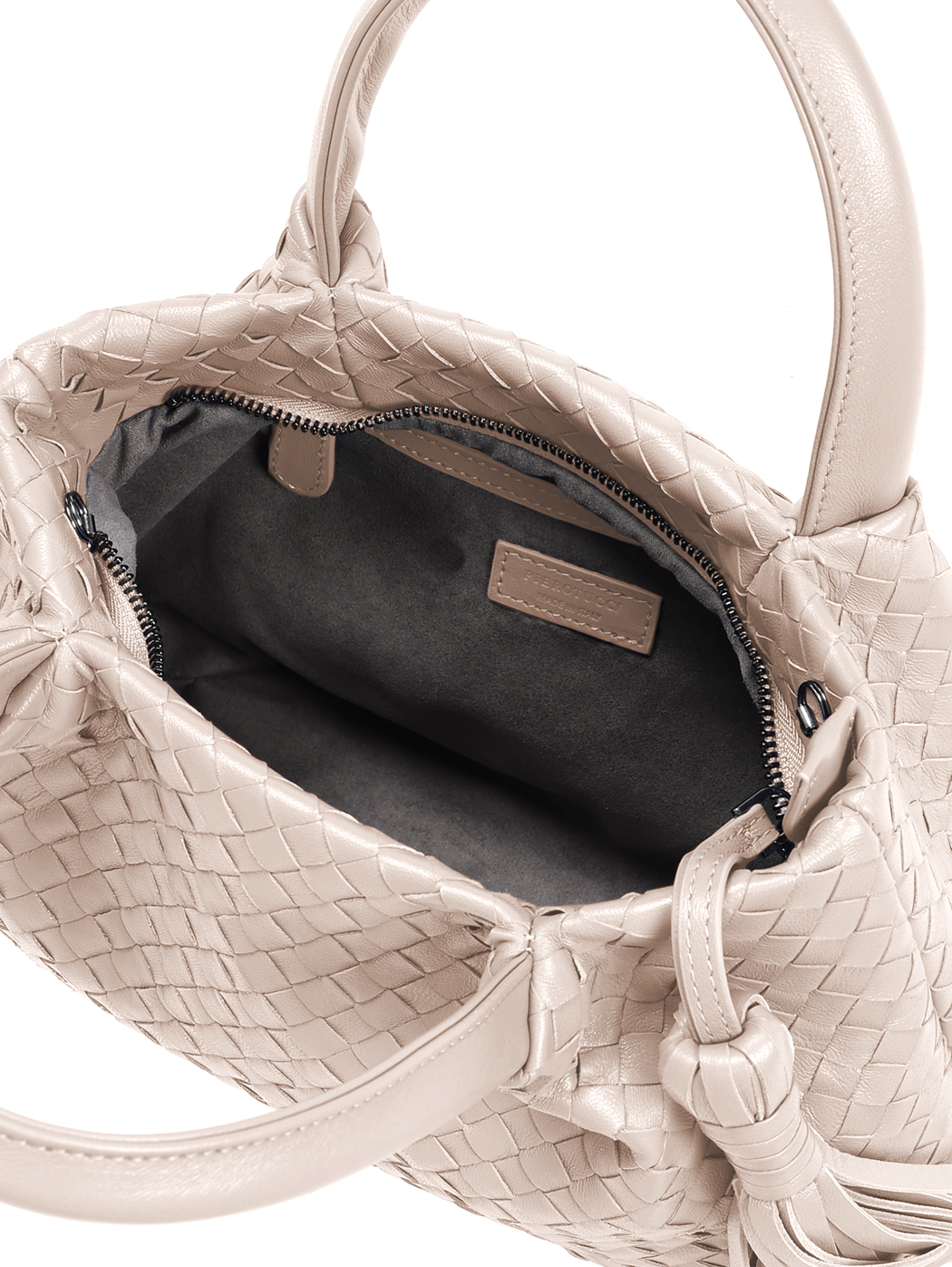 Small Top Handle Intrecciato Weave Bag Beige