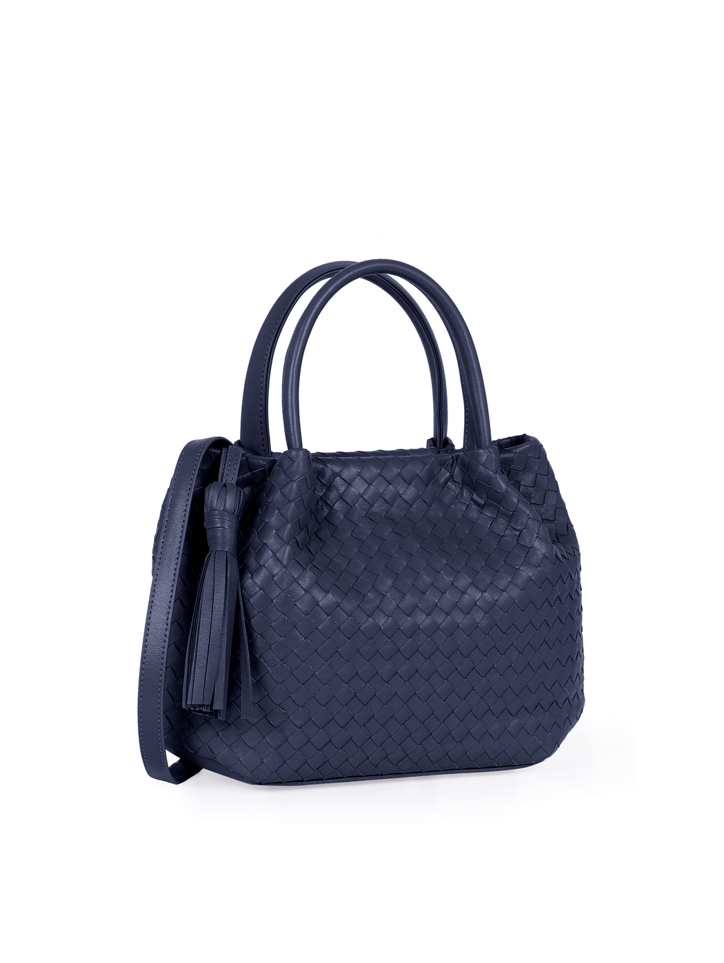 Borsa a mano intrecciata in pelle Blu carta zucchero