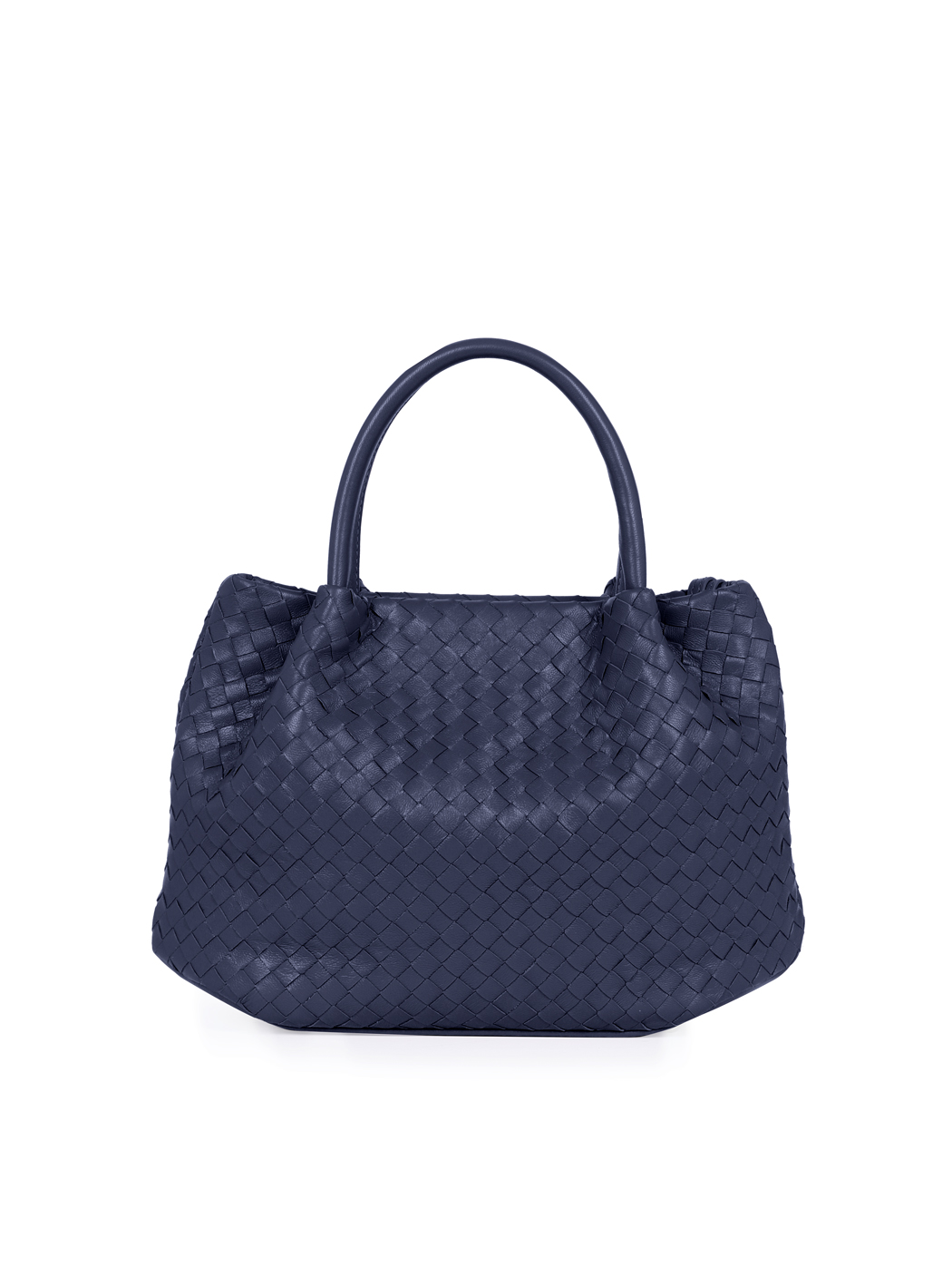 Borsa a mano intrecciata in pelle Blu carta zucchero