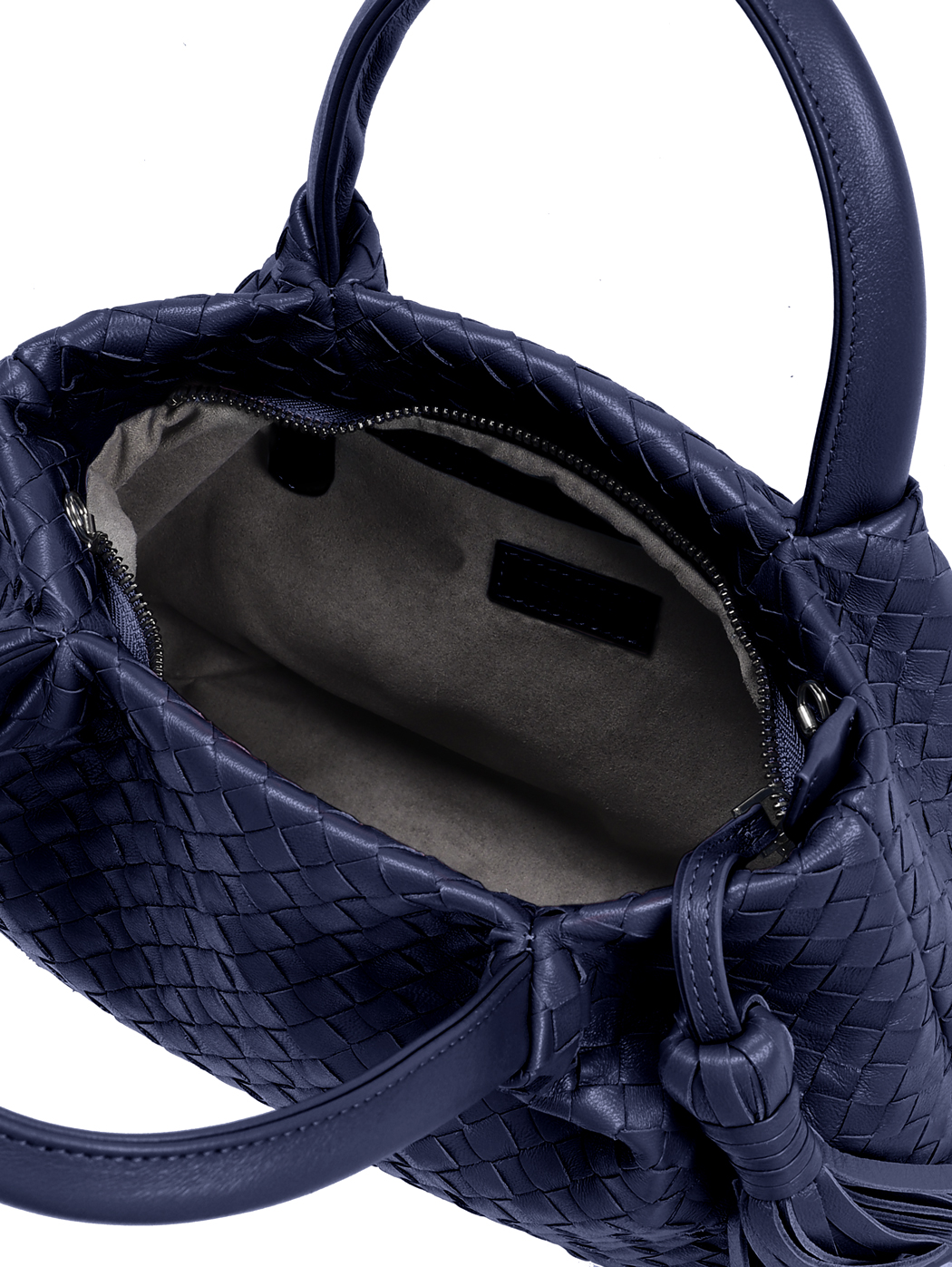 Borsa a mano intrecciata in pelle Blu carta zucchero