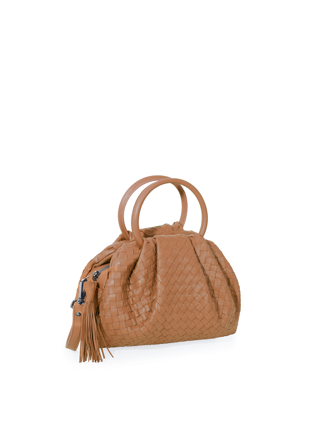 Mini Ring Handles Weave Leather Bag Tan
