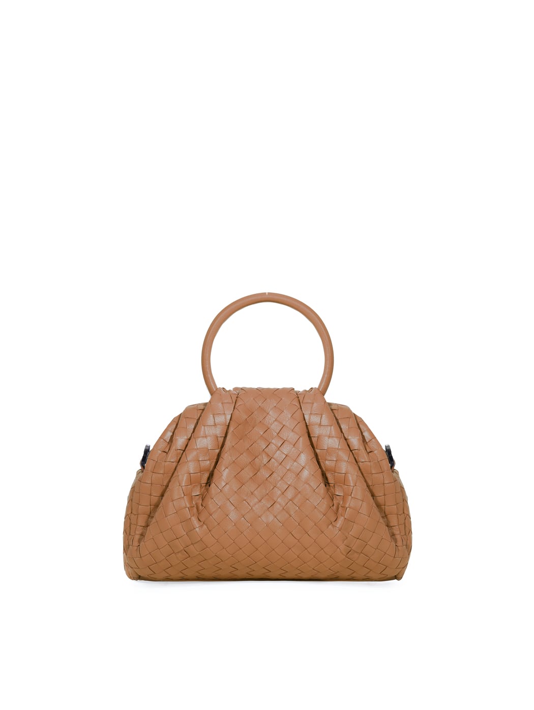 Mini Ring Handles Weave Leather Bag Tan