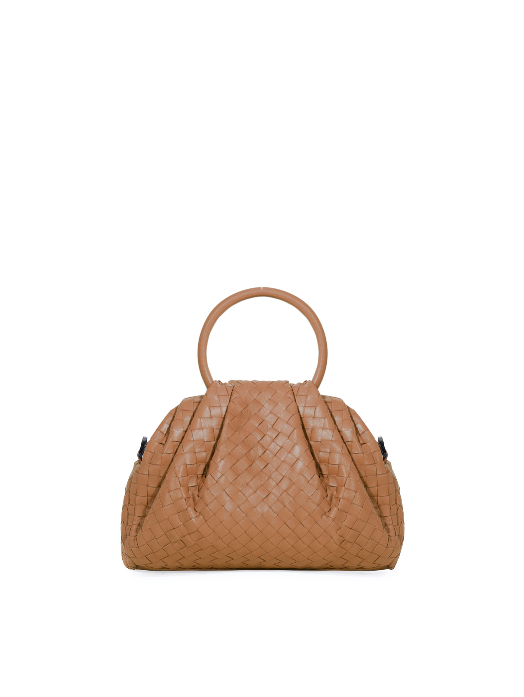 Mini Ring Handles Weave Leather Bag Tan