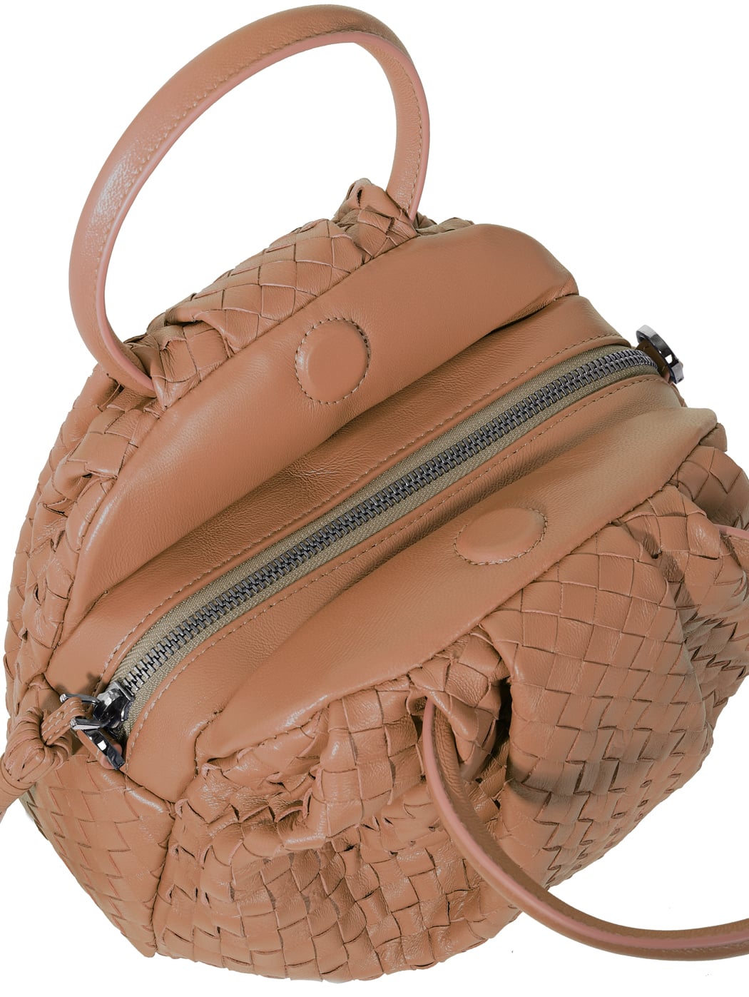 Mini Ring Handles Weave Leather Bag Tan