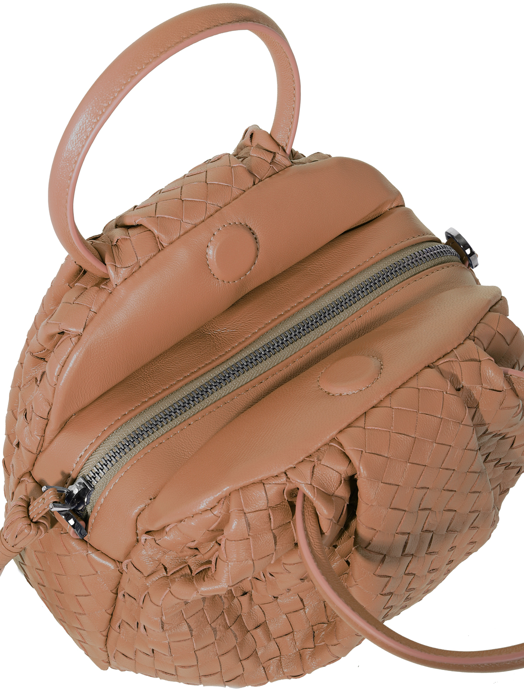 Mini Ring Handles Weave Leather Bag Tan