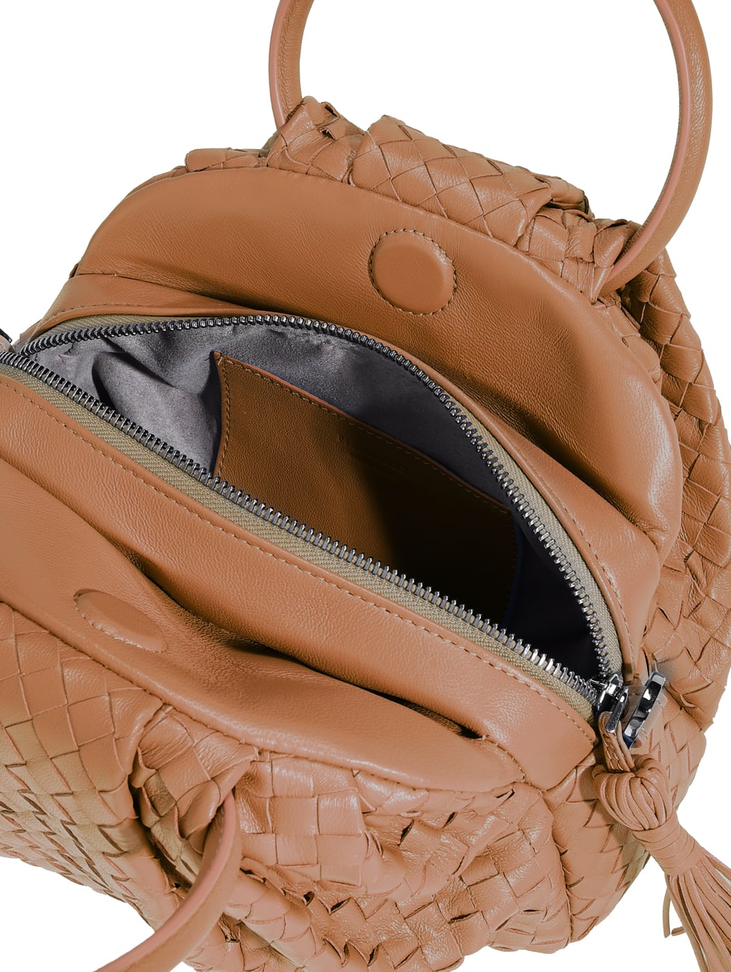 Mini Ring Handles Weave Leather Bag Tan
