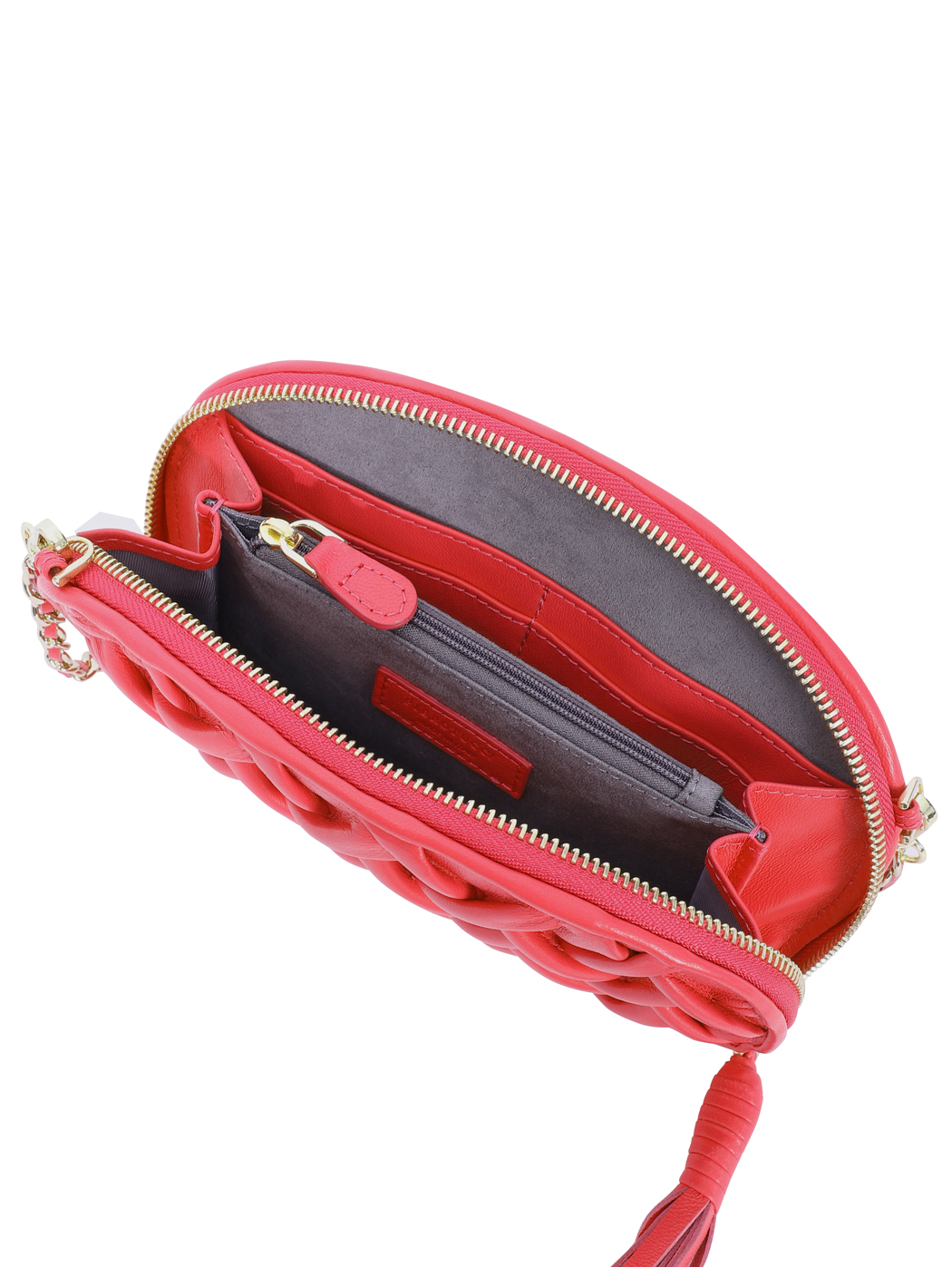 Smock Stitch Leather Shoulder Chain Clutch Red