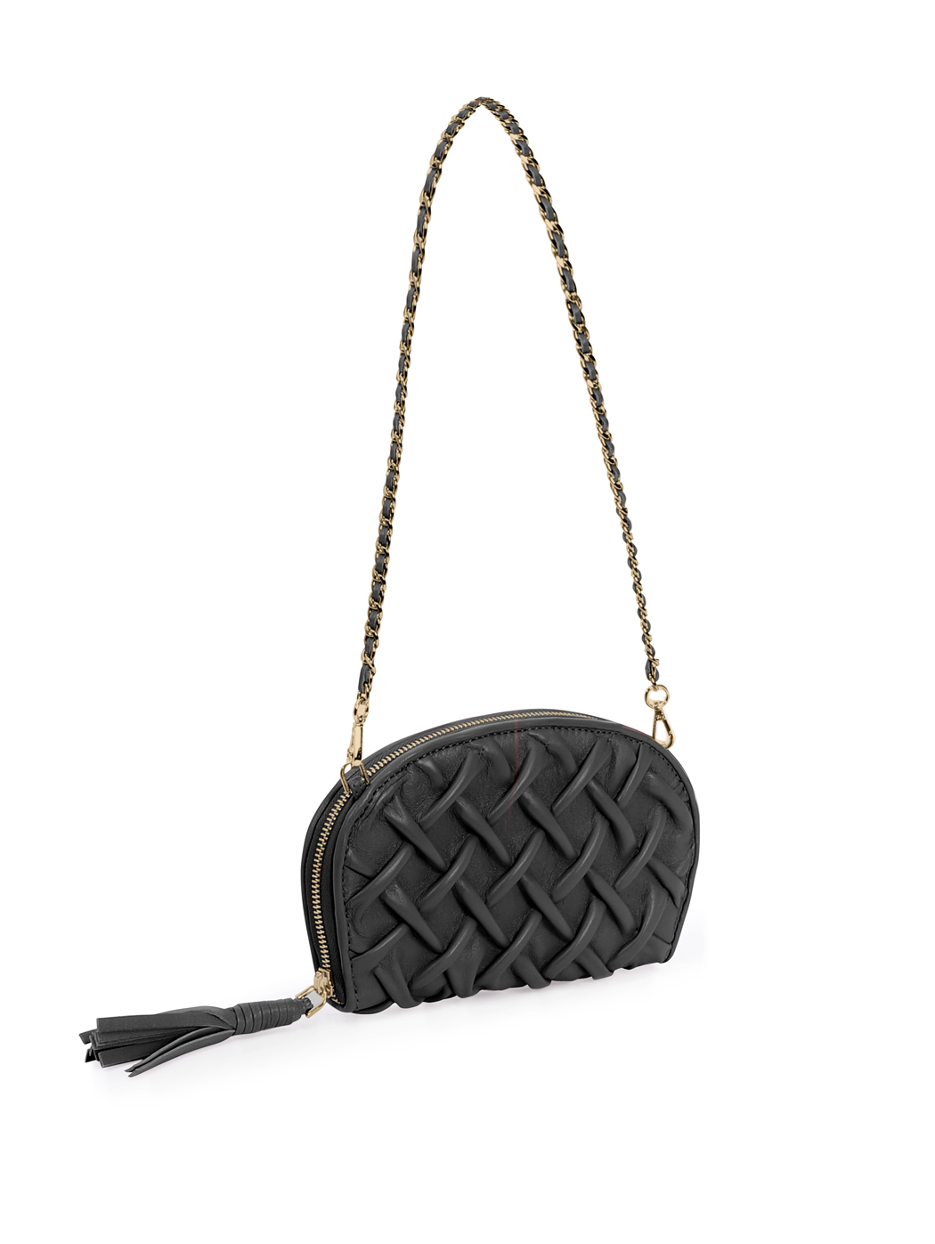 Smock Stitch Leather Shoulder Chain Clutch Black