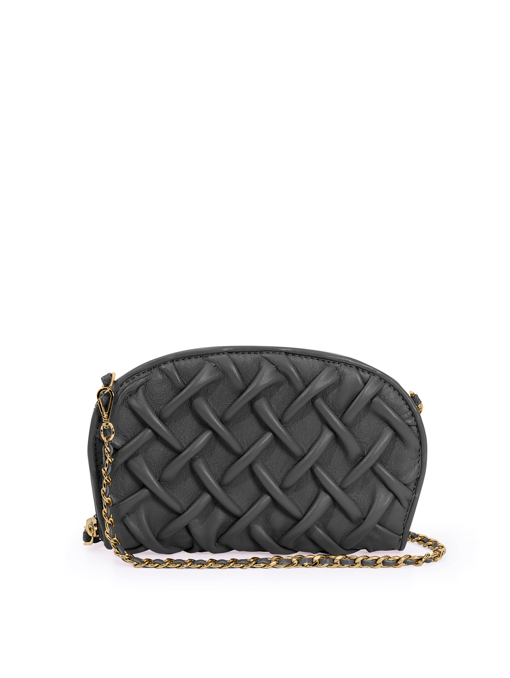 Smock Stitch Leather Shoulder Chain Clutch Black