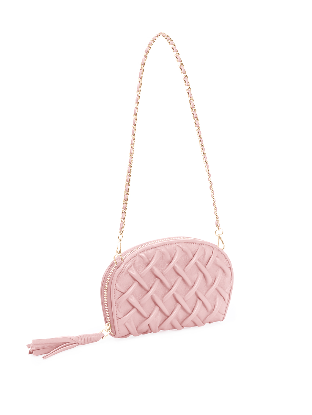 Smock Stitch Leather Shoulder Chain Clutch Pink