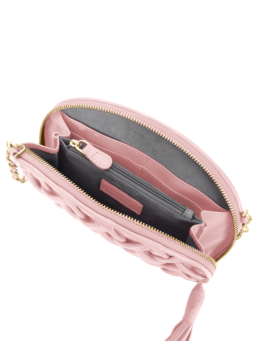 Smock Stitch Leather Shoulder Chain Clutch Pink
