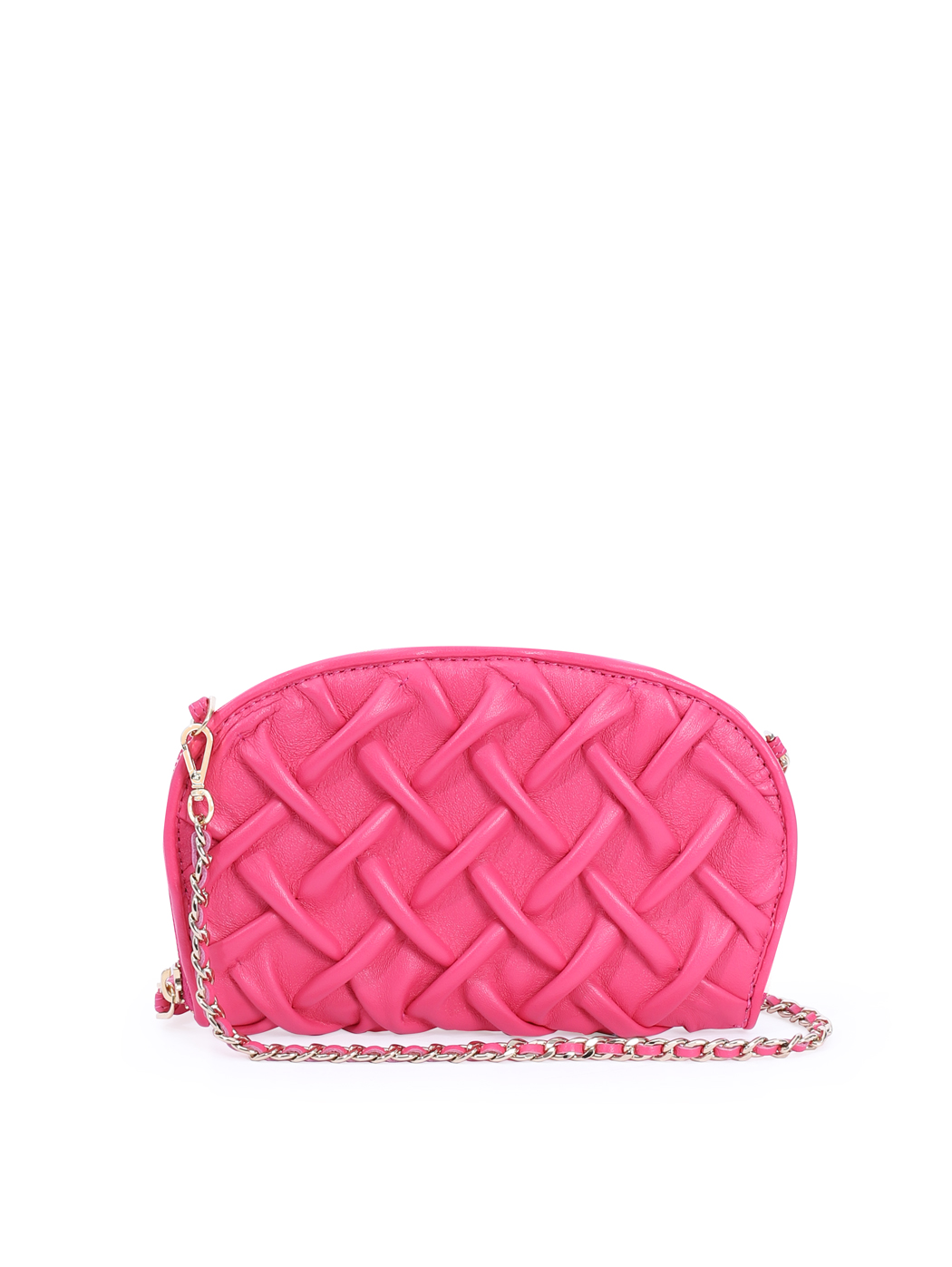 Smock Stitch Leather Shoulder Chain Clutch Fuchsia
