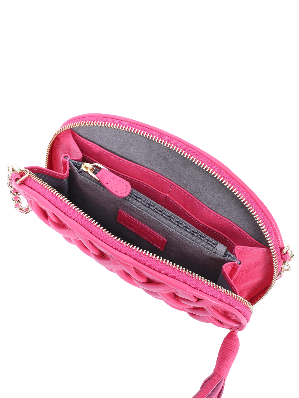 Smock Stitch Leather Shoulder Chain Clutch Fuchsia