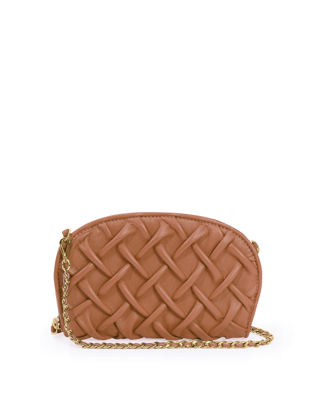 Smock Stitch Leather Shoulder Chain Clutch Tan