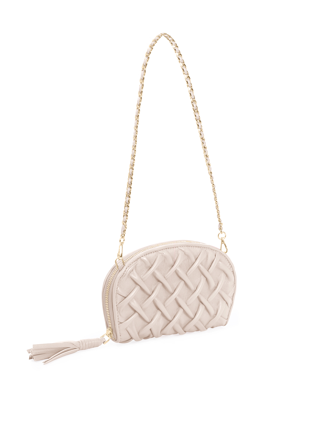 Smock Stitch Leather Shoulder Chain Clutch Beige