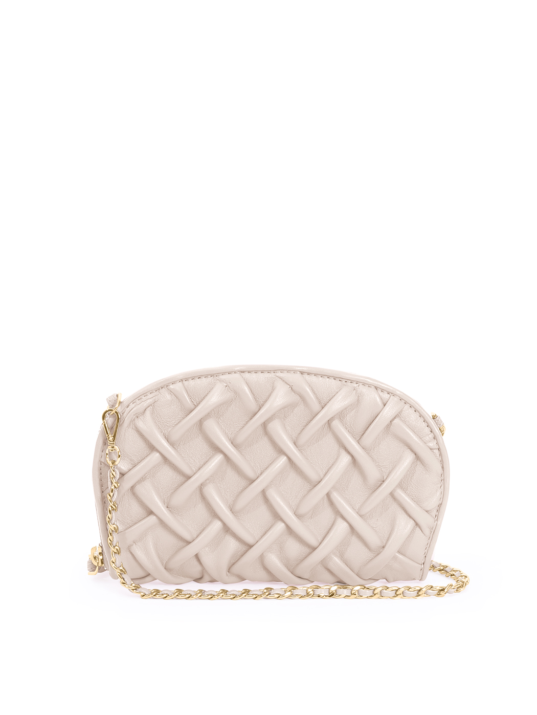 Smock Stitch Leather Shoulder Chain Clutch Beige