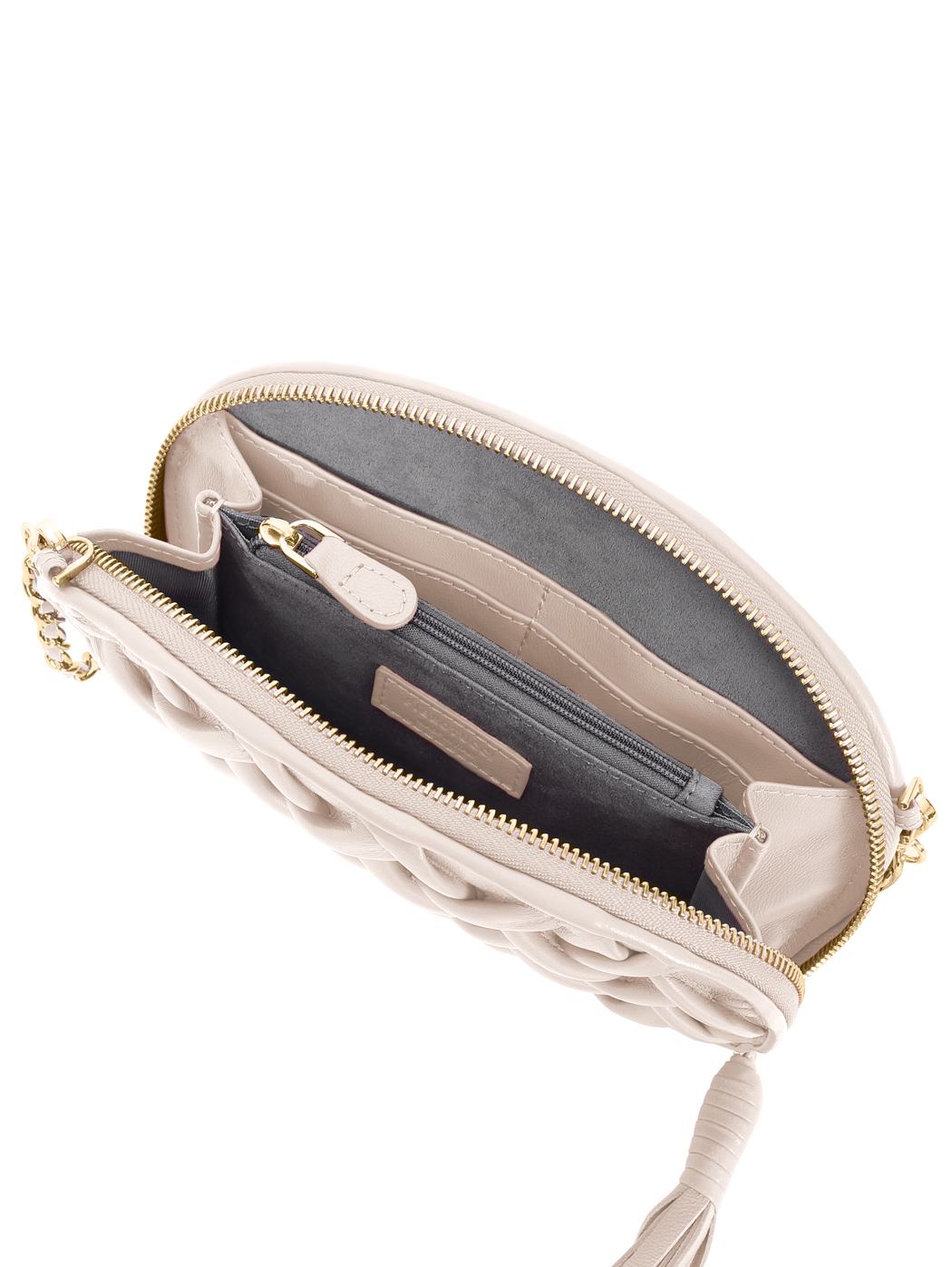 Smock Stitch Leather Shoulder Chain Clutch Beige