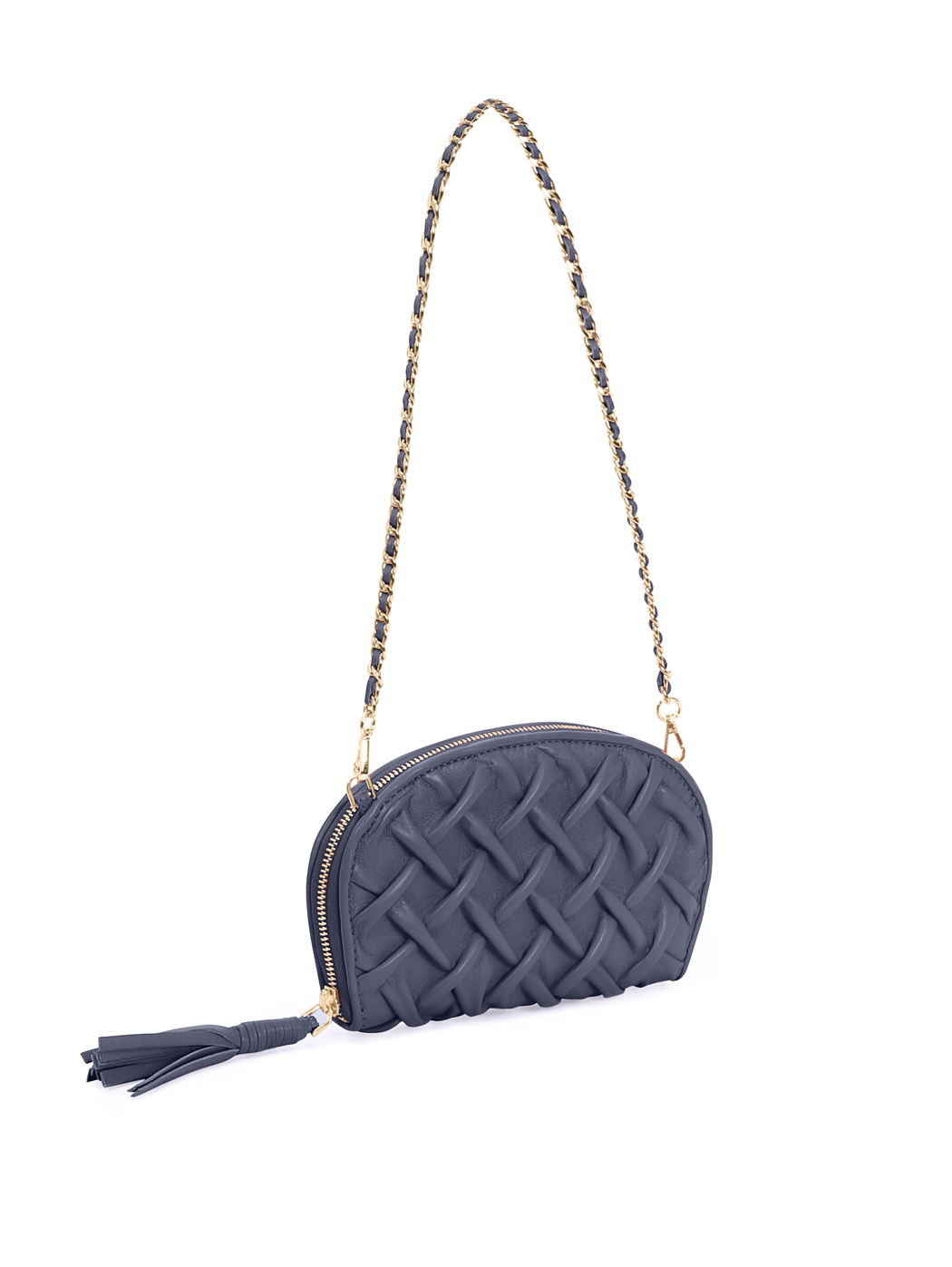 Smock Stitch Leather Shoulder Chain Clutch Navy Blue