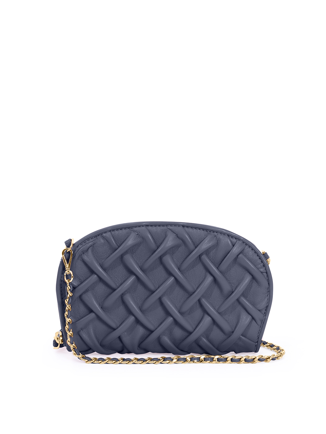 Smock Stitch Leather Shoulder Chain Clutch Navy Blue