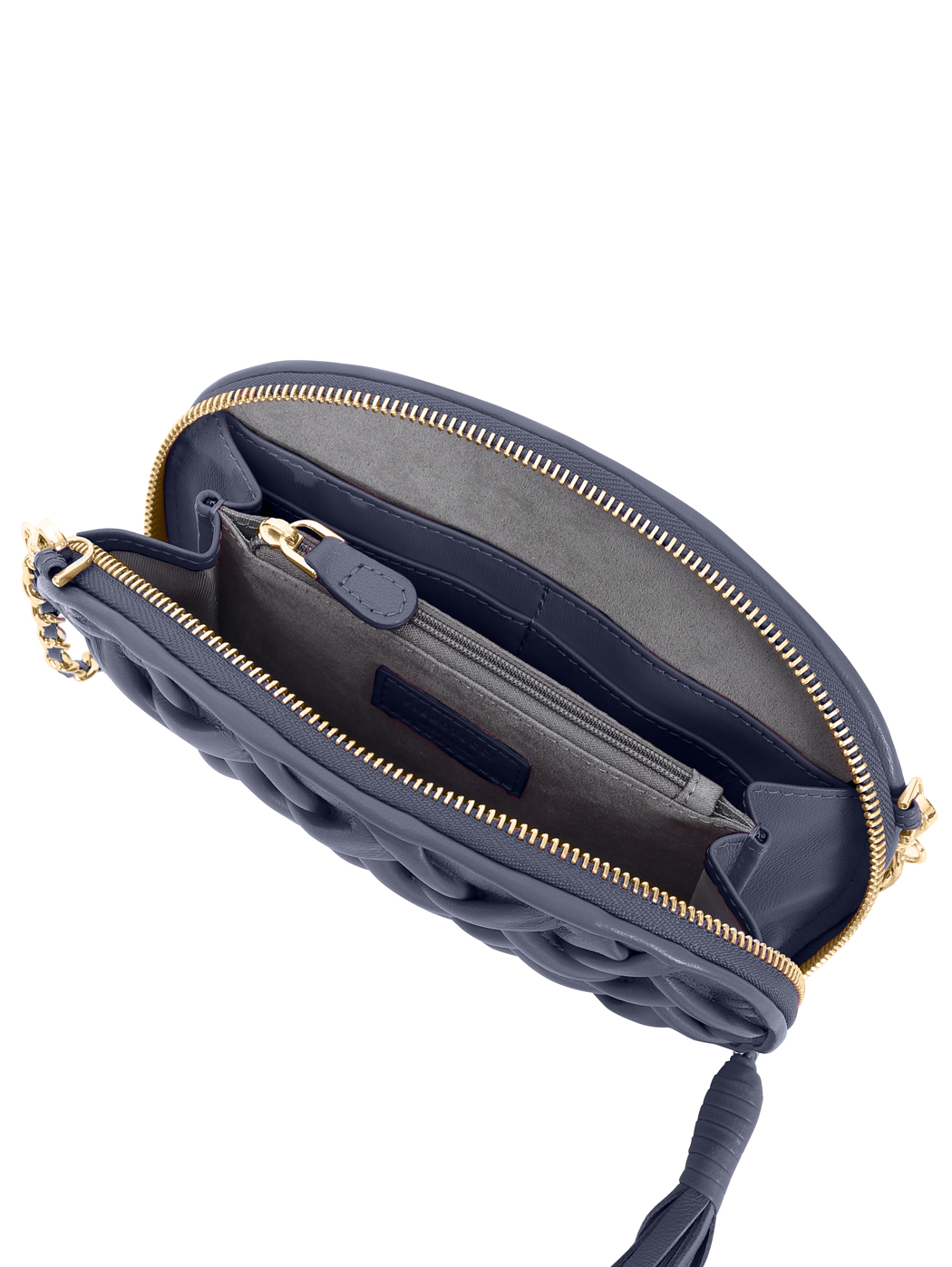 Smock Stitch Leather Shoulder Chain Clutch Navy Blue