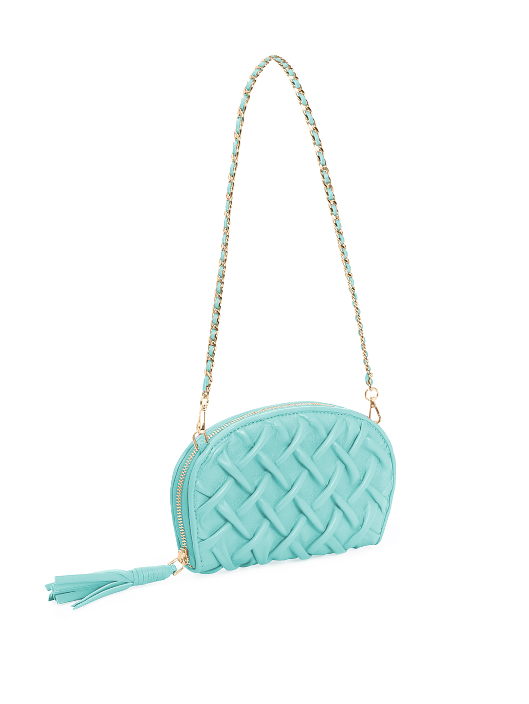 Smock Stitch Leather Shoulder Chain Clutch Sea Green