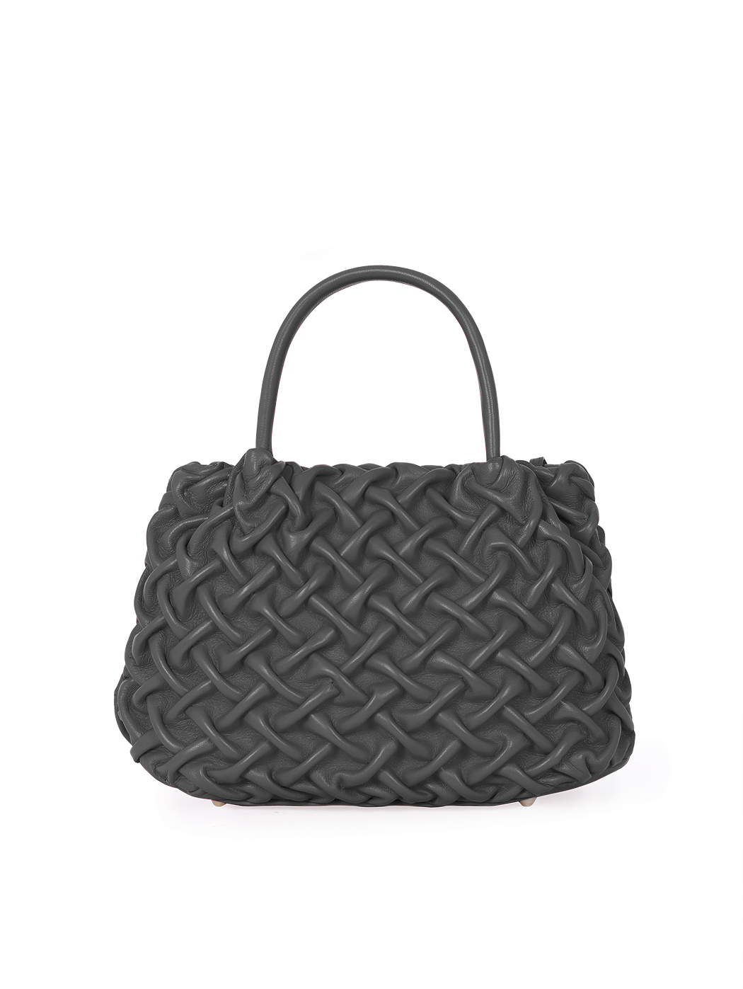Top Handle Small Smocked Stitch Leather Bag Black