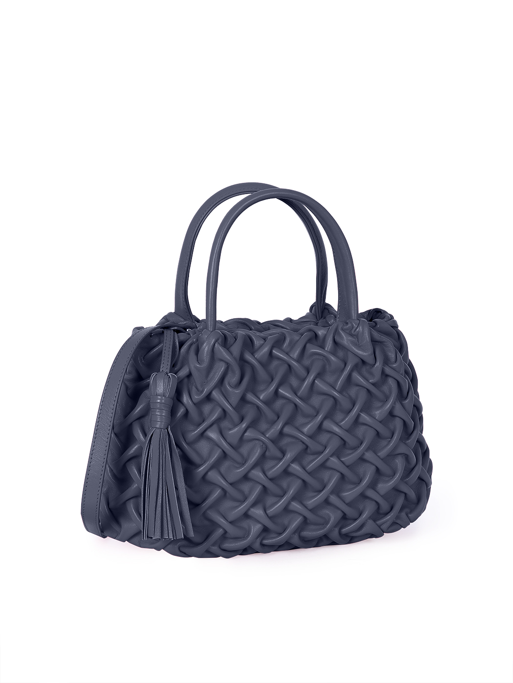 Top Handle Small Smock Leather Bag Navy Blue 