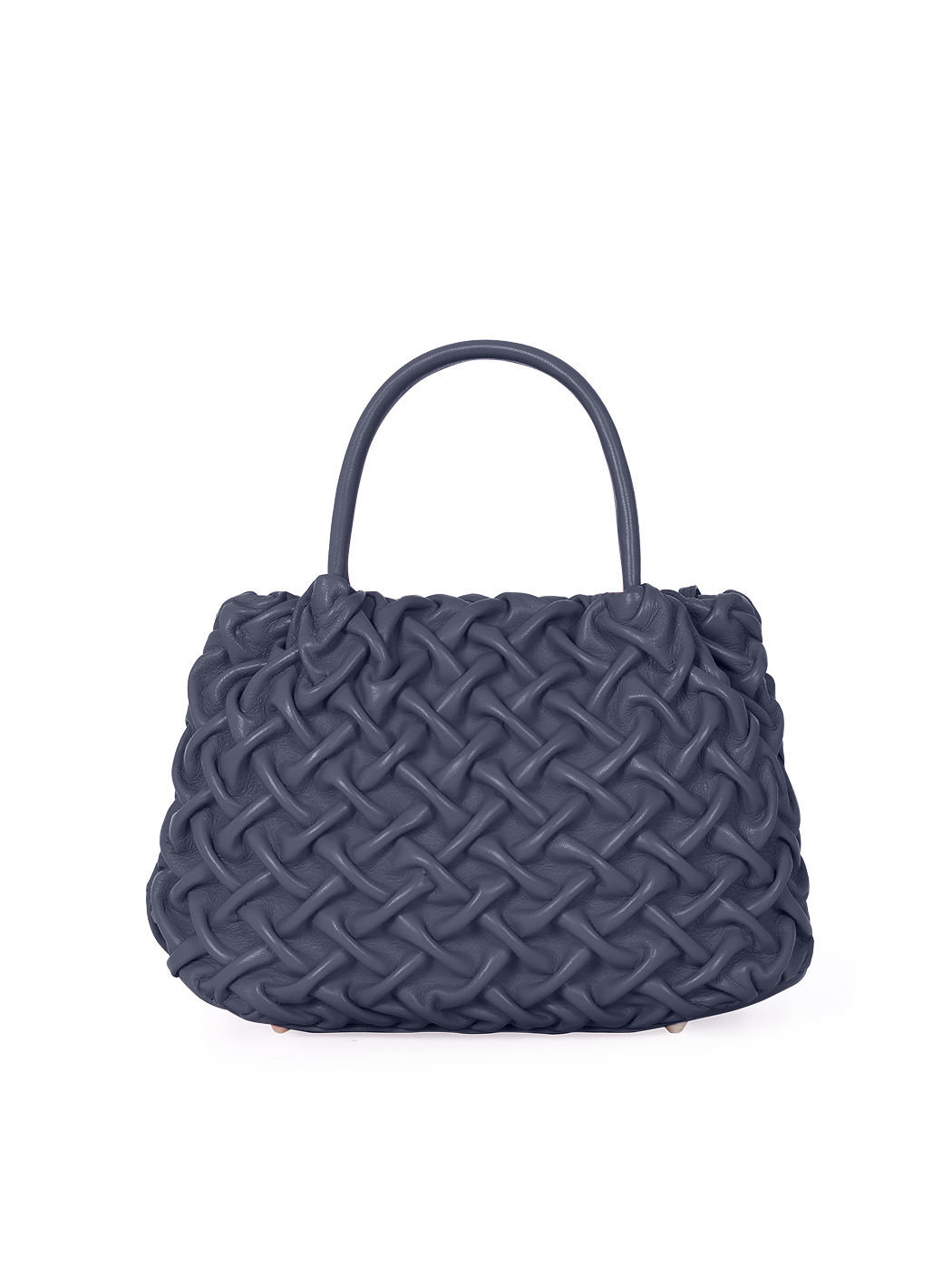 Top Handle Small Smock Leather Bag Navy Blue 