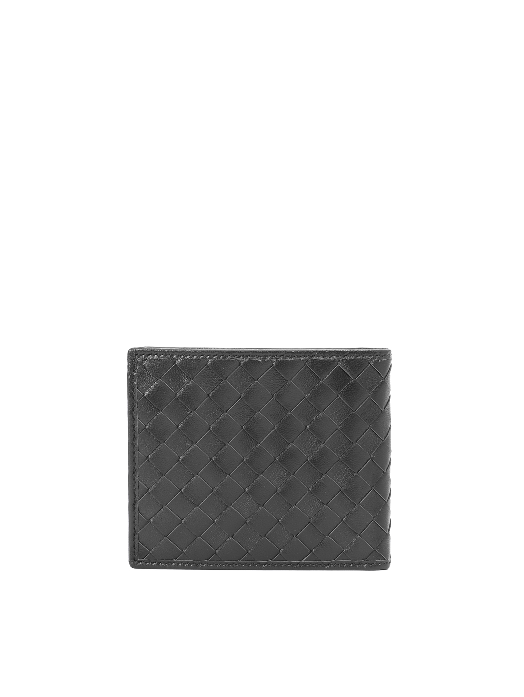 Bifold Coin Intrecciato Weave Leather Wallet Black