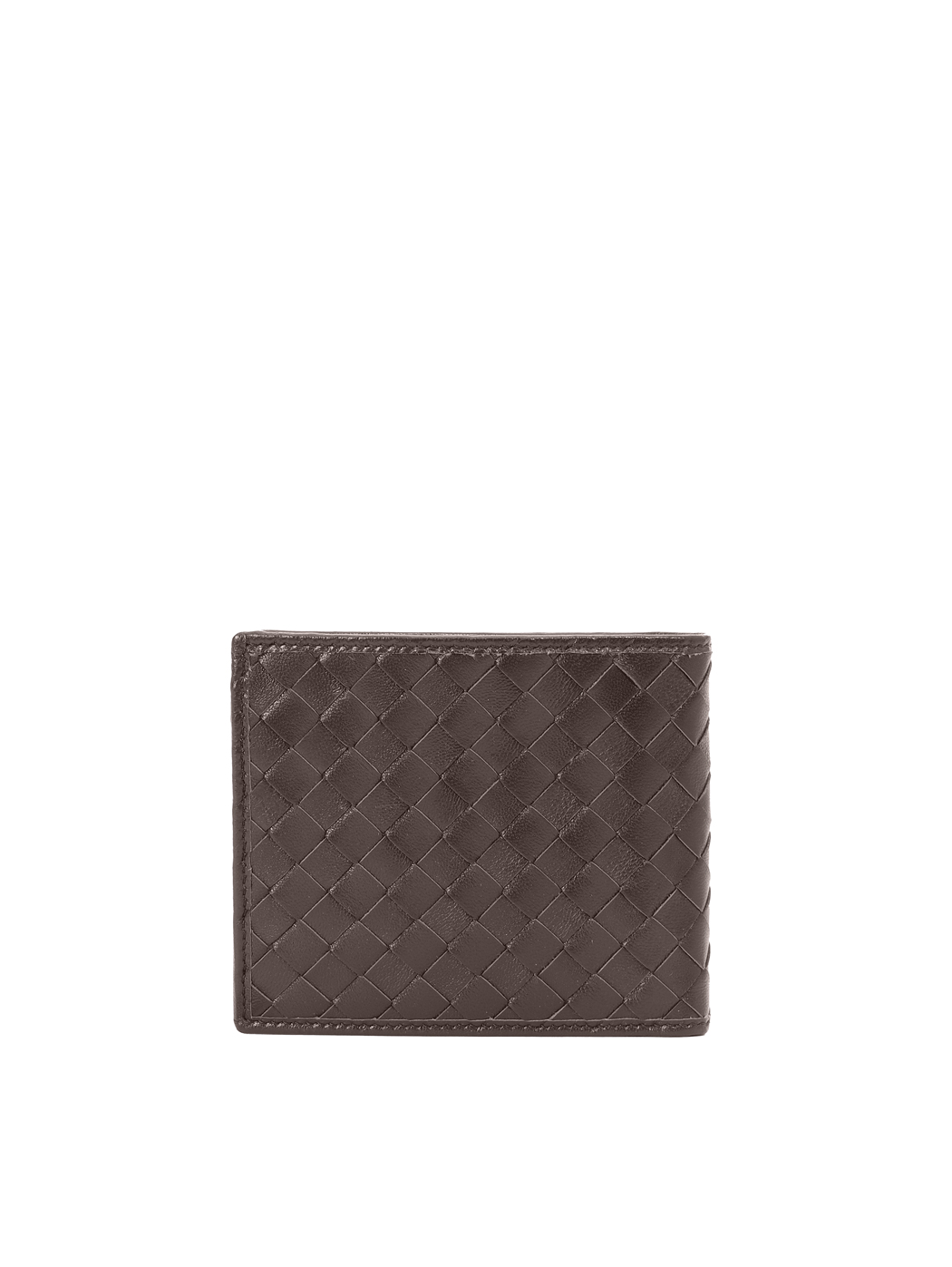 Bifold Coin Intrecciato Weave Leather Wallet Brown