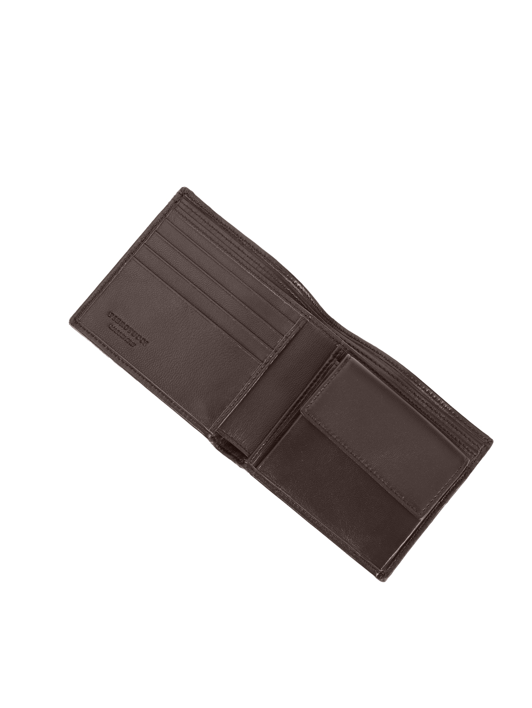 Bifold Coin Intrecciato Weave Leather Wallet Brown
