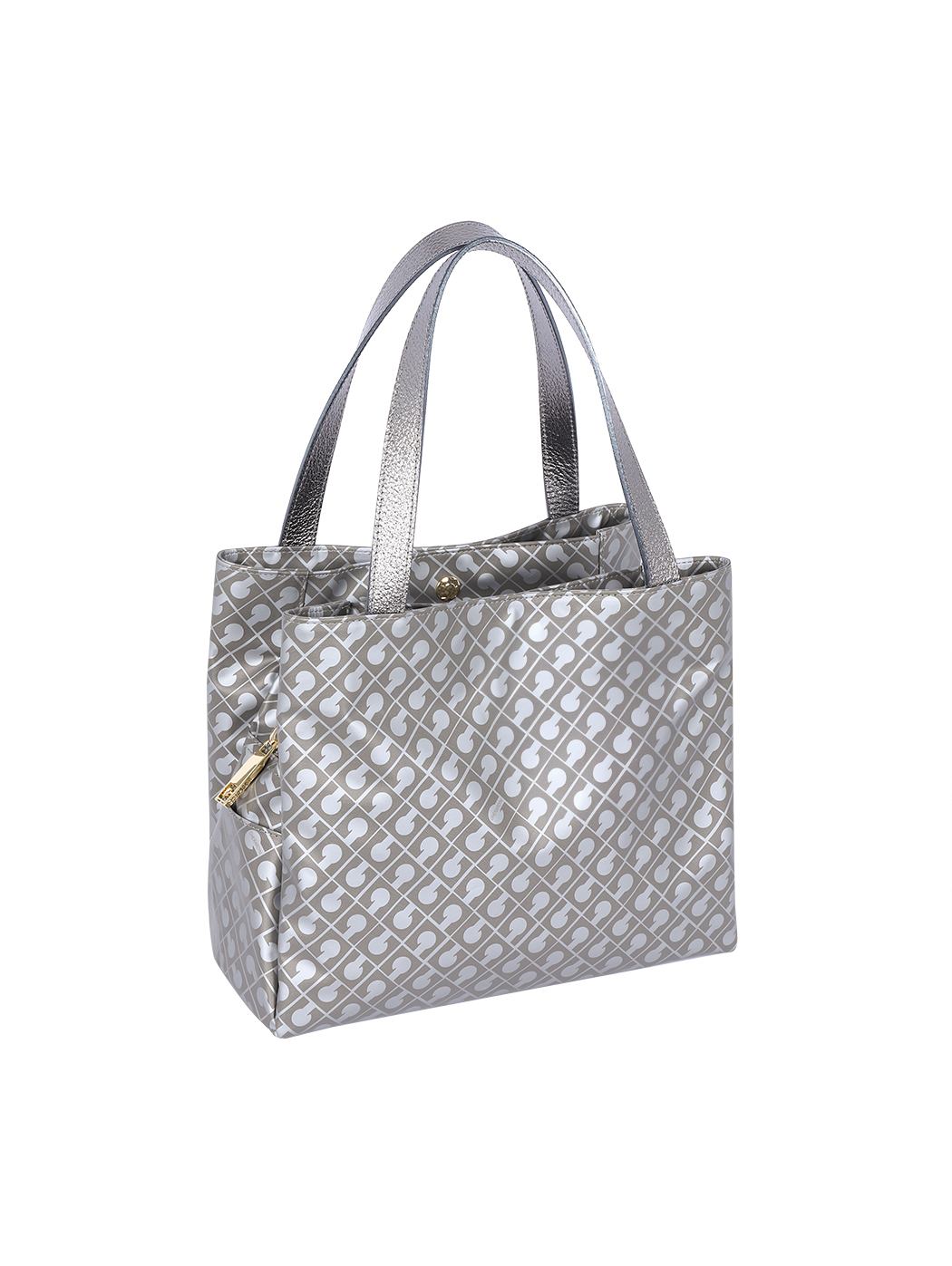 Geometric Line Softy Fabric Maxi Satchel Dark Silver
