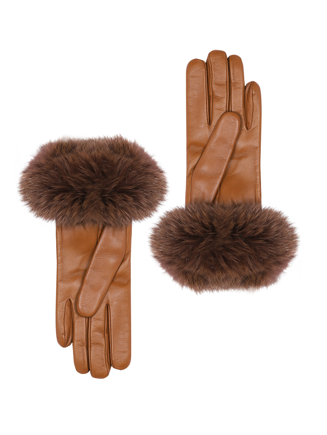 Leather Gloves with Faux Fox Fur Cuff