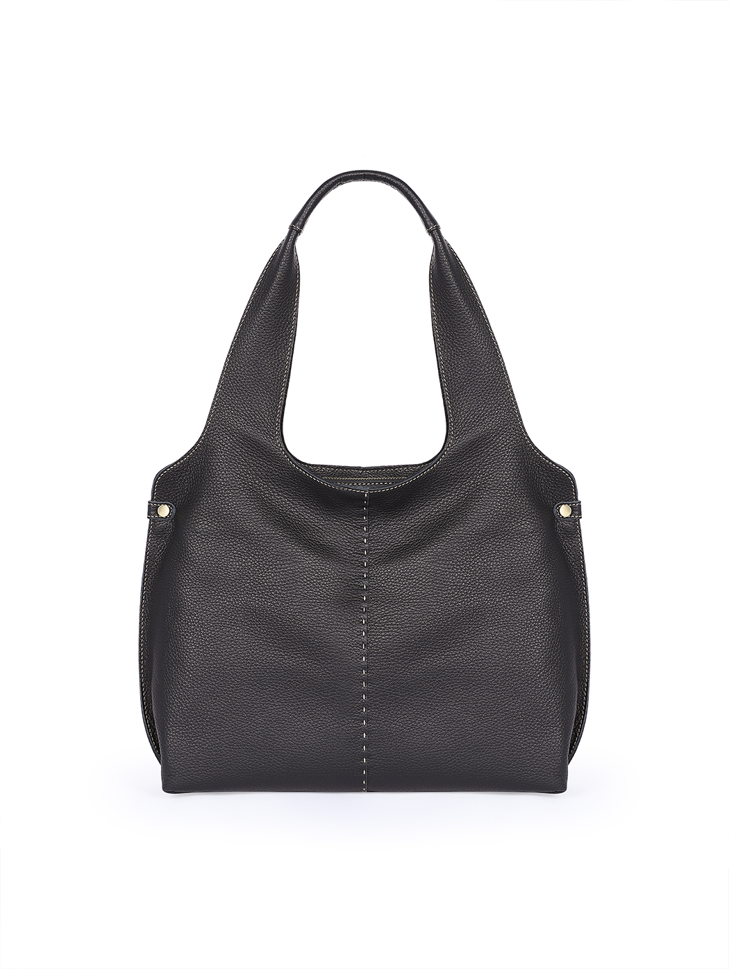 Midi Hobo Deerskin Leather Shoulder Bag Black