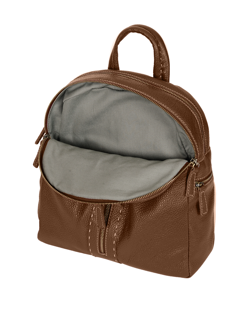 Multi-pocket Deerskin Leather Backpack Dark Brown