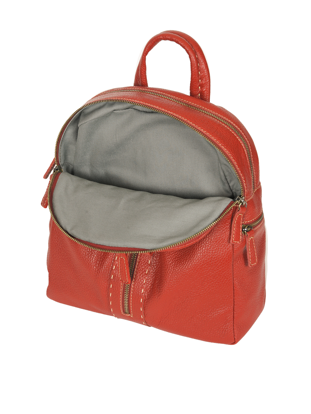 Multi-pocket Deerskin Leather Backpack Red