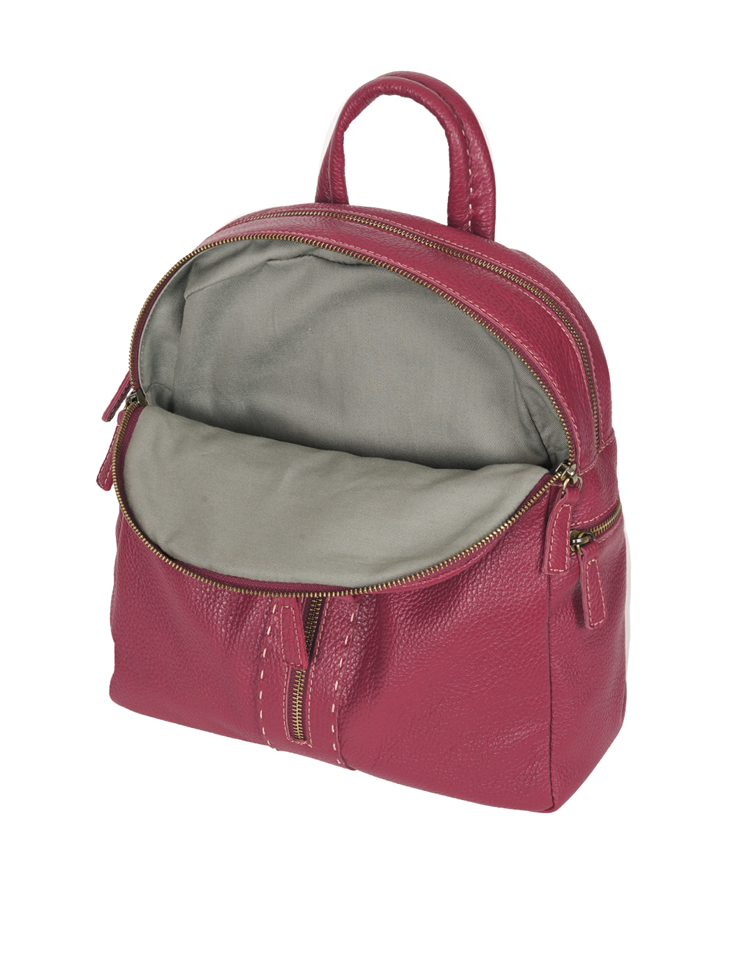 Multi-pocket Deerskin Leather Backpack Wine Red