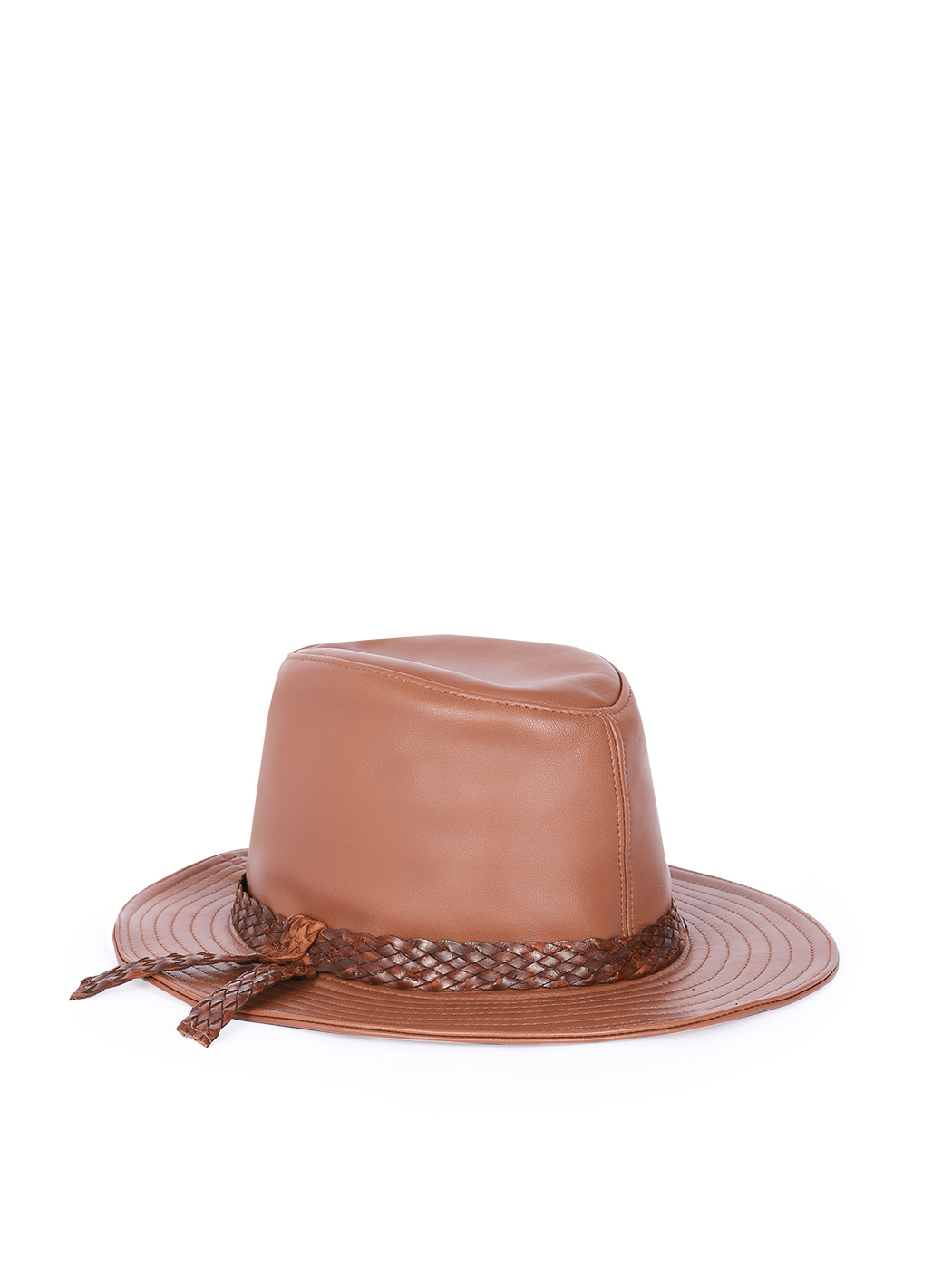 Leather fedora hat with braided detail