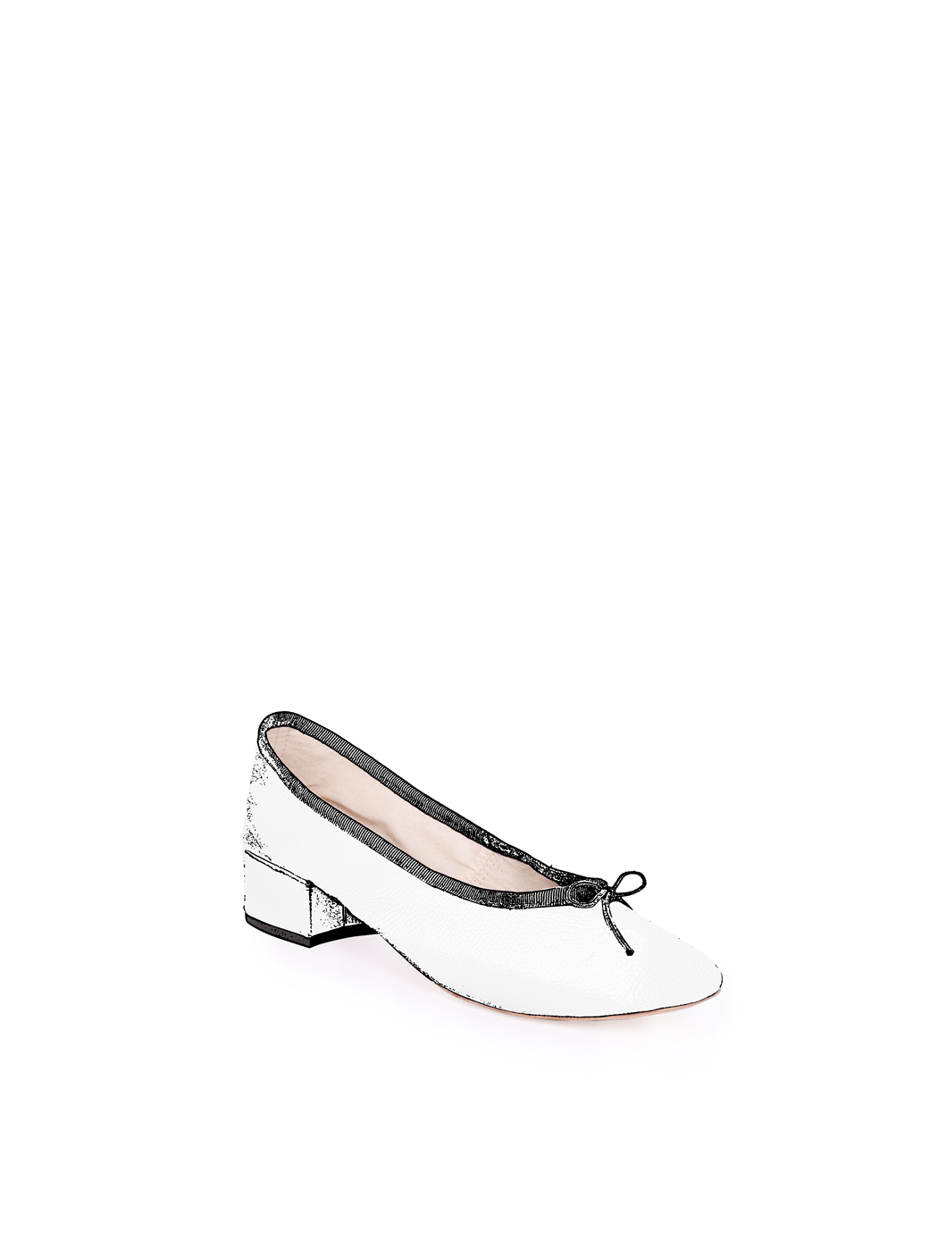 Ballet Pumps Block Heel - White Nappa