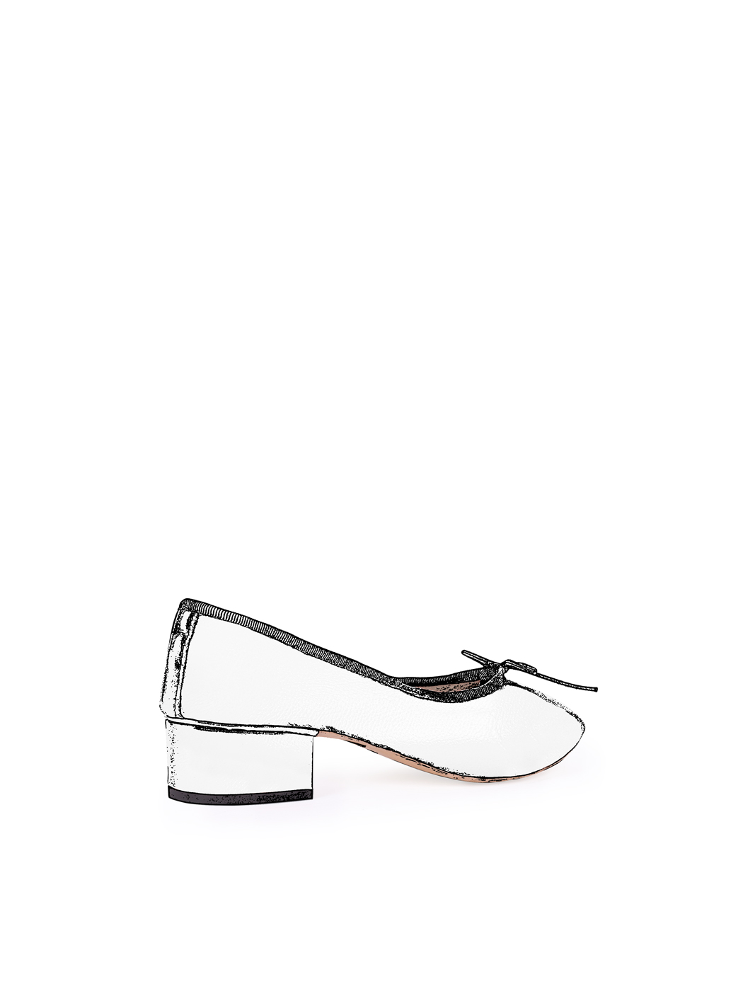 Ballet Pumps Block Heel - White Nappa