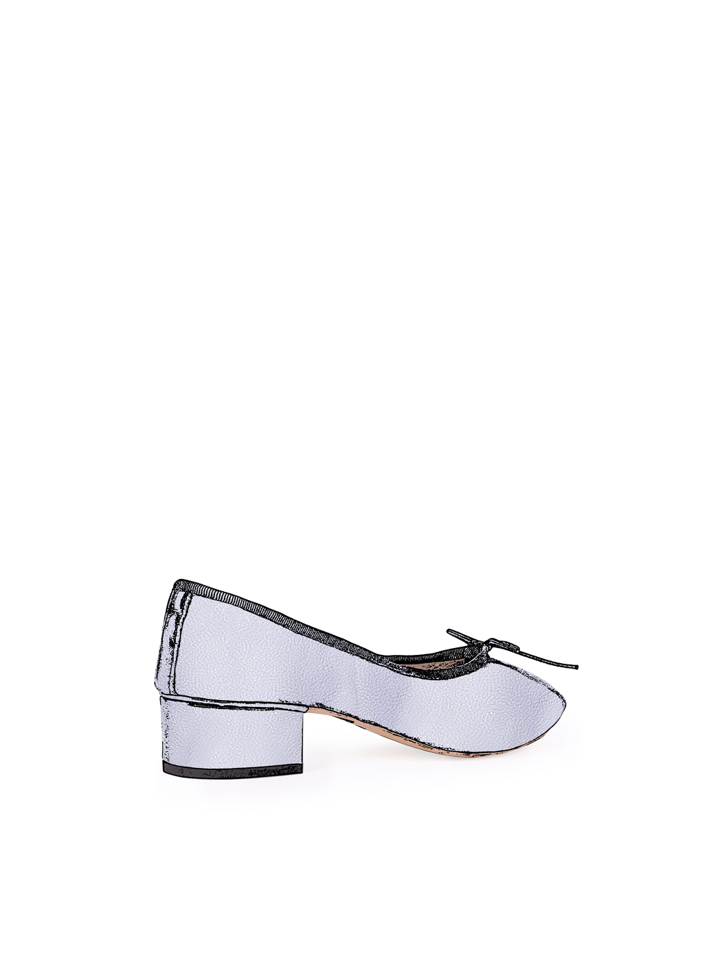 Ballet Pumps Block Heel - Silver Metallic Nappa