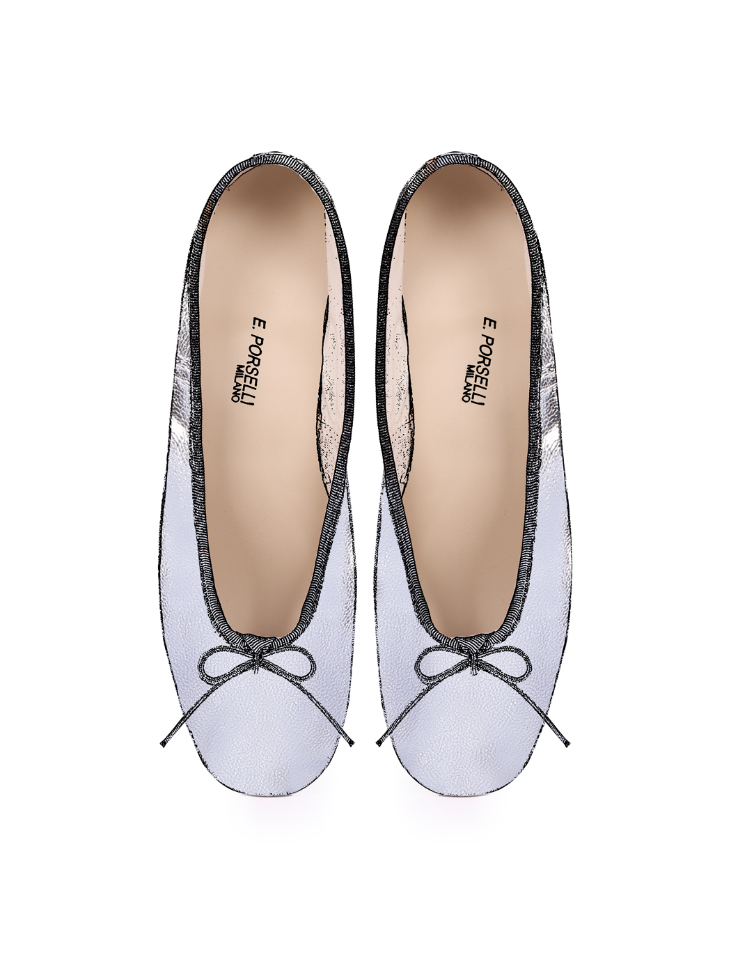 Ballet Pumps Block Heel - Silver Metallic Nappa